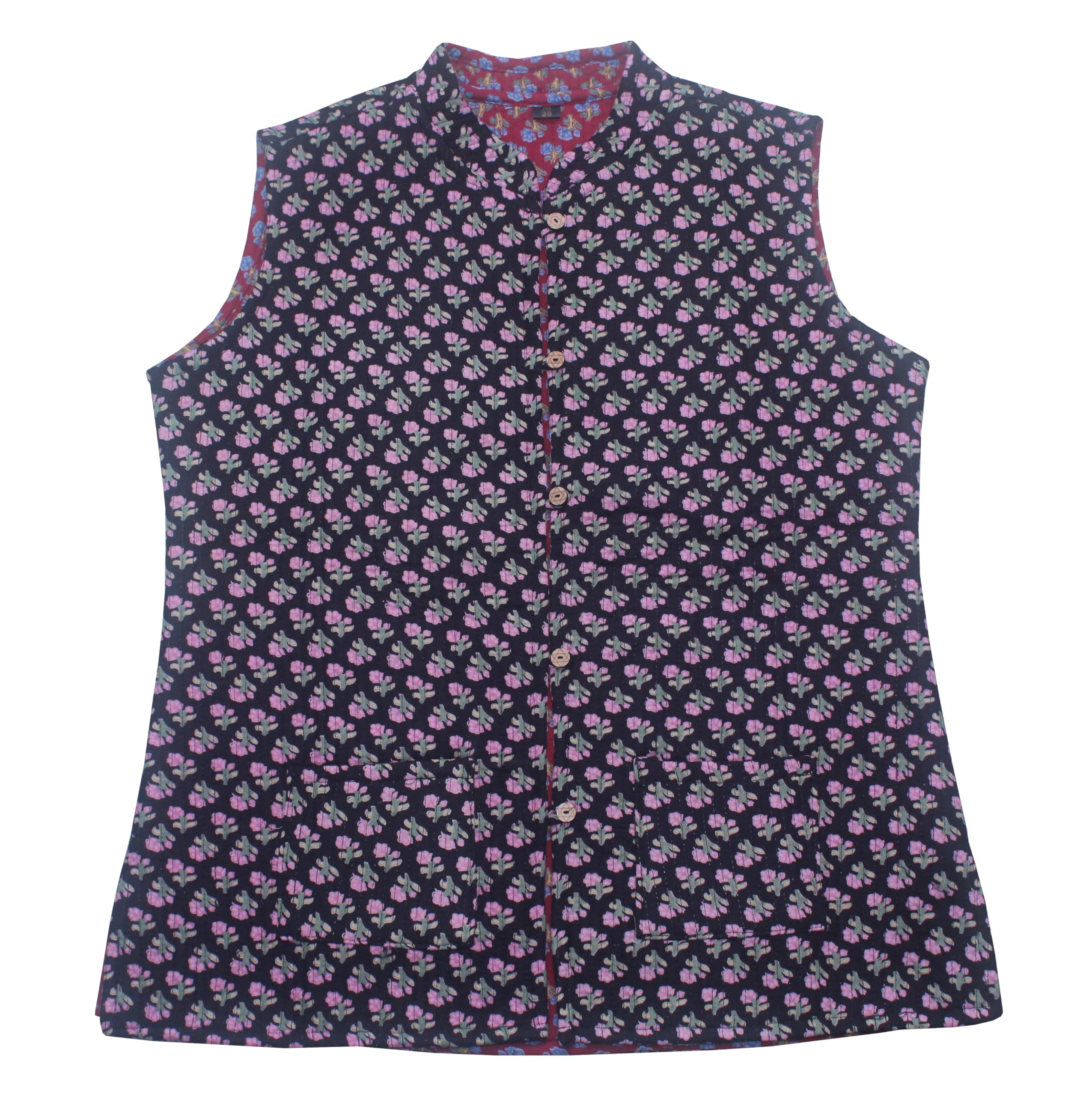 shubhangi collections Women's Black Printed Cotton Quilted Reversible Sleeveless Jacket-picture-33