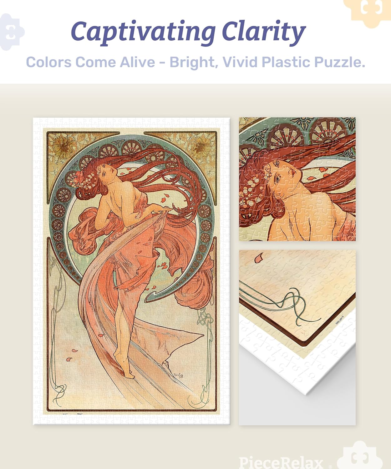 PieceRelax Plastic Jigsaw Puzzles for Adults 1000 Pieces - Alphonse Mucha - The Arts - Dance Most Satisfying Table Games and Gifts No Puzzle Mat Required [H3616]