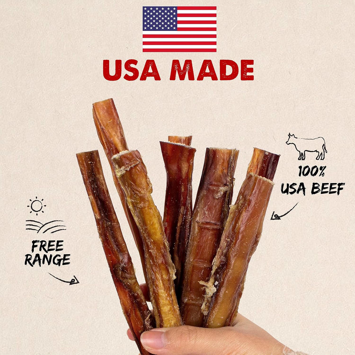 Downtown Pet Supply USA Sourced, 6", 5 Pack Bully Sticks for Large Dogs, Regular - Rawhide Free Dog Chews Long Lasting and Non-Splintering - Single Ingredient, Low Odor Bully Sticks for Medium Dogs