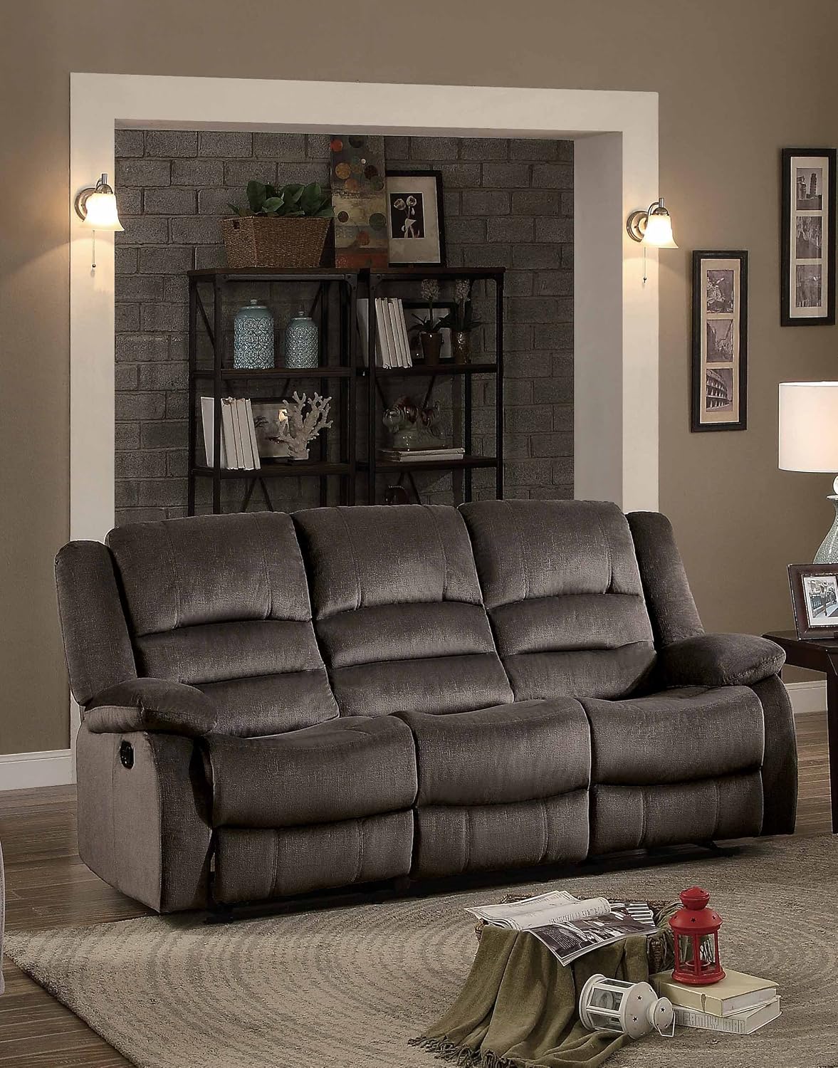 Homelegance Jarita Reclining Sofa Polyester Fabric Cover, Chocolate