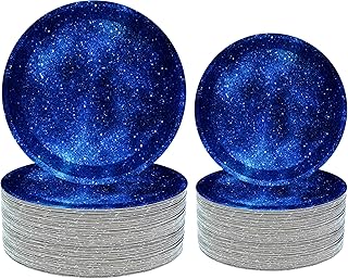 HSPAIDYP 50Pcs Starry Galaxy Party Supplies Galaxy Paper Plates Set 9