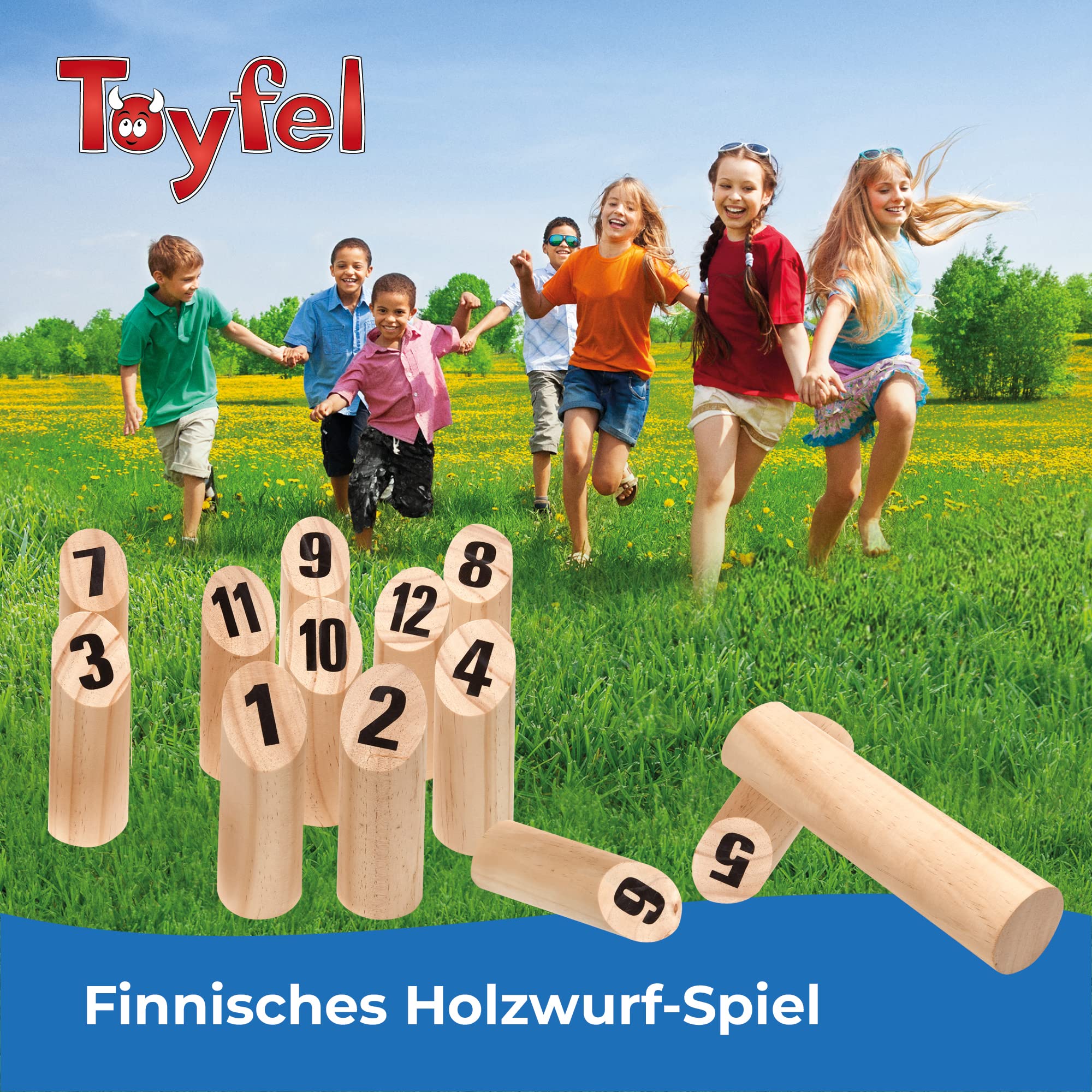 Toyfel Tölky Indoor & Outdoor Wurfspiel aus Finnland – Schweden Schach aus FSC® Holz – Lustiges Holzwurfspiel Garten Outdoor Spielzeug für Kinder & Erwachsene
