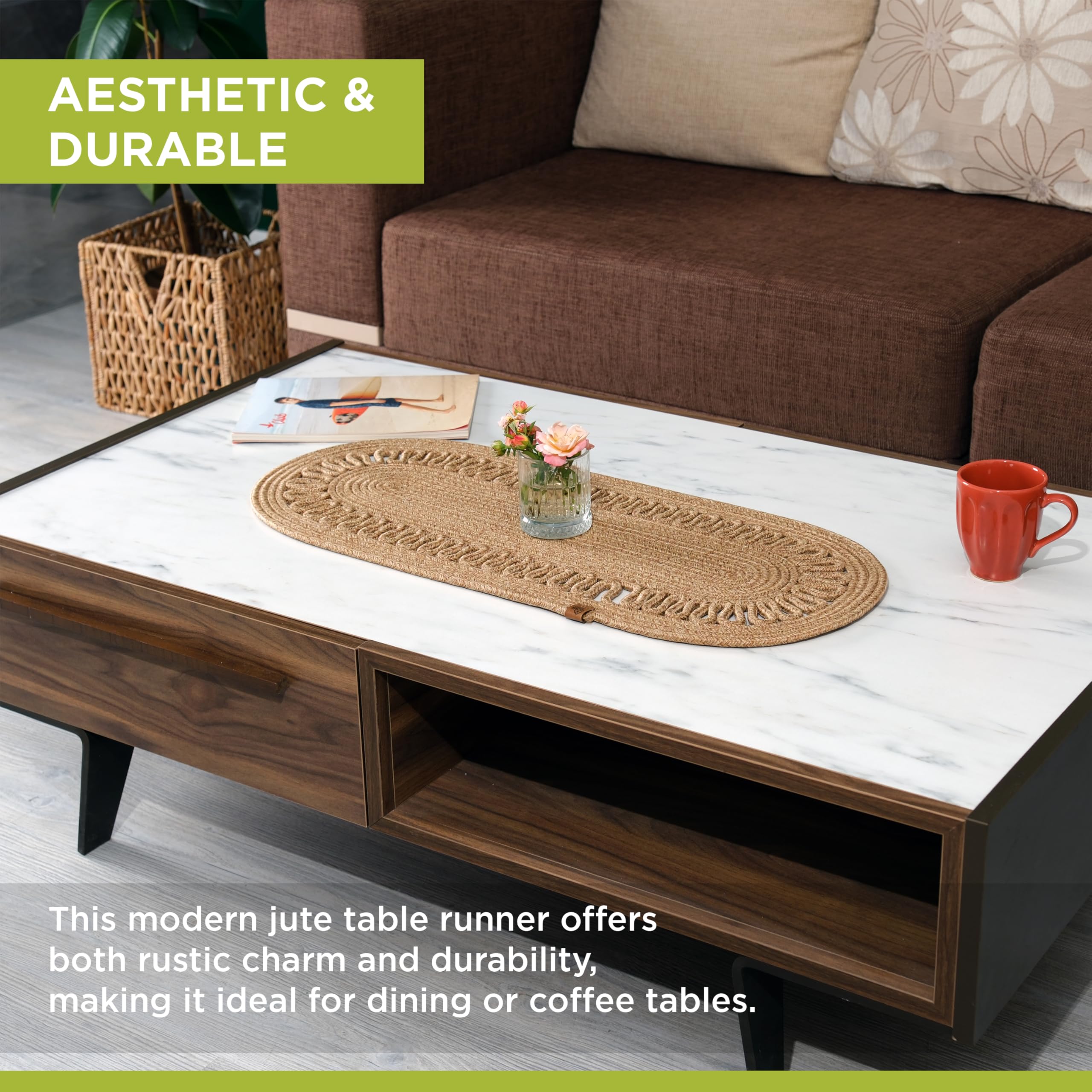 Oval Jute Table Runner, Woven Braided Dining Runner - Image 4