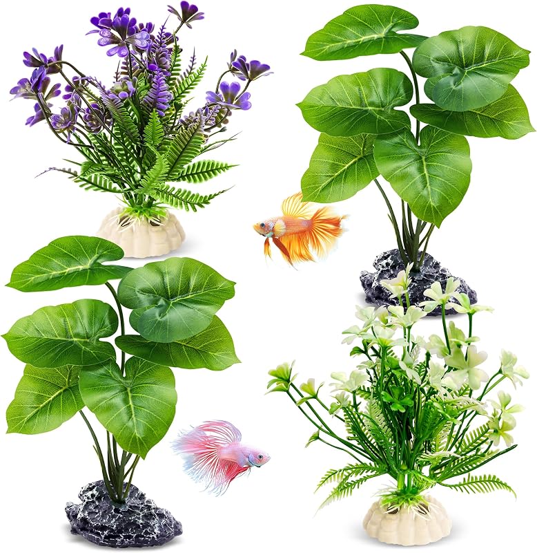 Plantas Artificiais para Aquário e Terrário em Plástico com Base Resinada GOZILLA, Conjunto com 4
