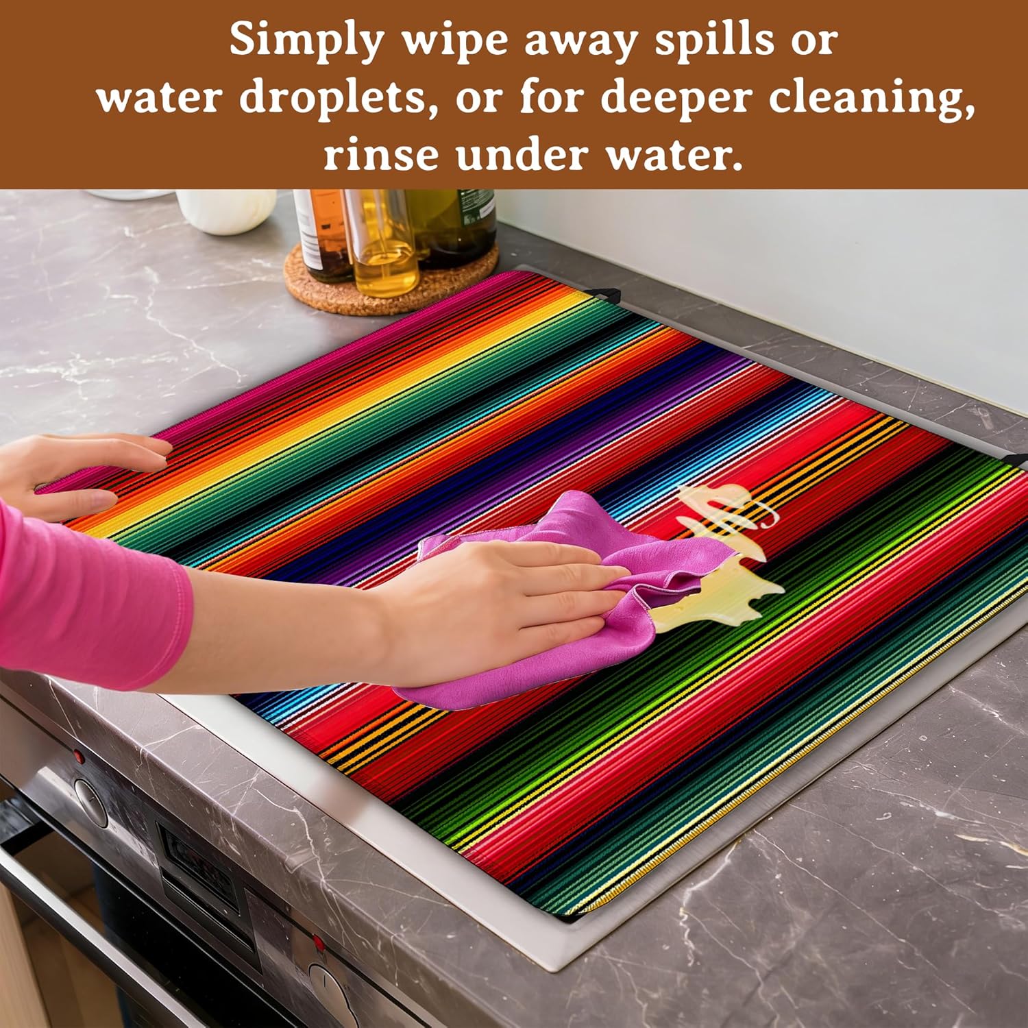 Electric Stove Top Cover,Mexican Stripes Rainbow Stove Top Cover for Electric Heat Resistant Mat for Gas Cooktop Kitchen Washable Countertop Protector Mat 28.5×20.5in