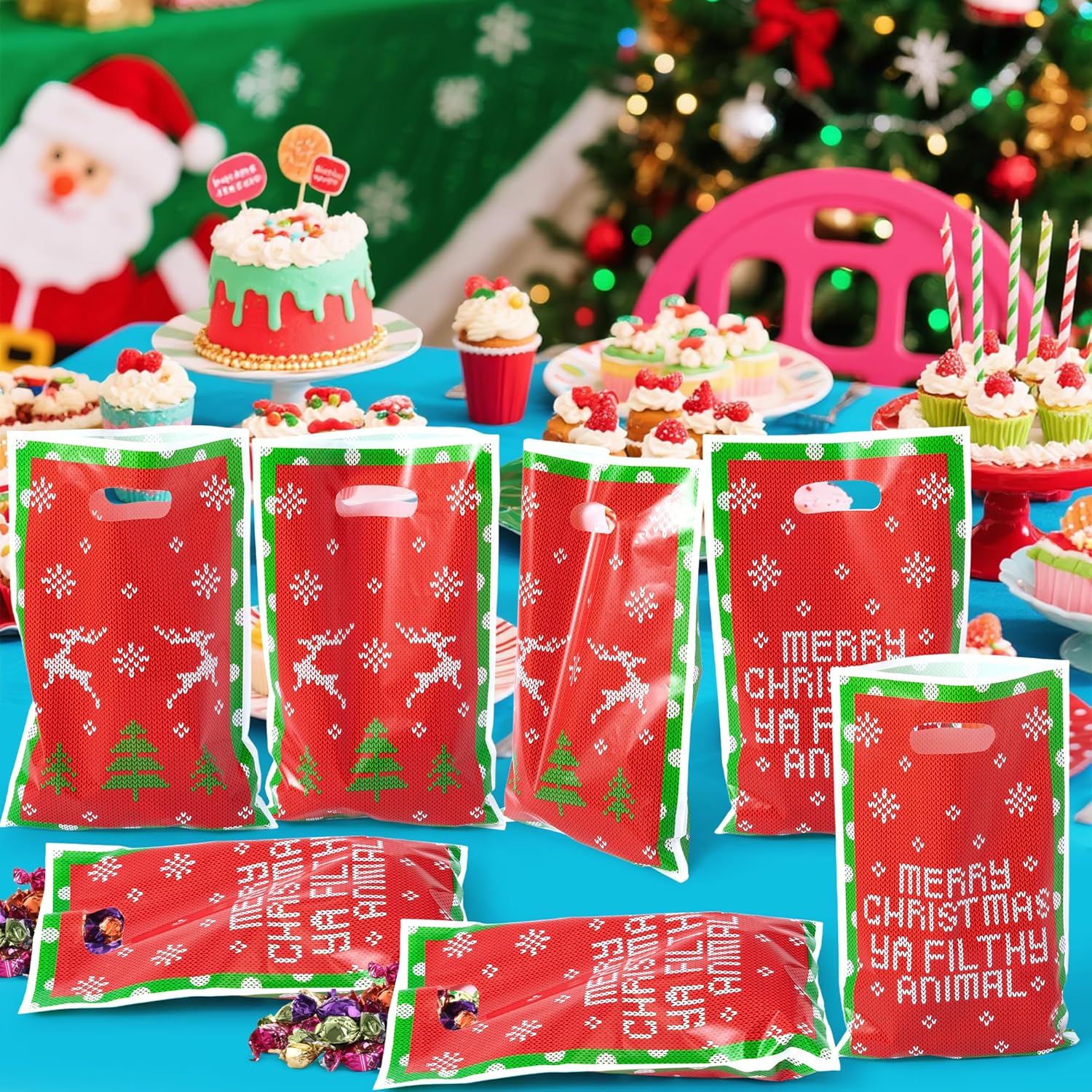 JuPelozak Christmas Party Favor Bags - 50pcs Funny Xmas Movie Goodie Bag, Merry Christmas Ya Filthy Animal Candy Cookies Gift Decor for Adult Teen Fans, Holiday Celebration Decorations Supplies - Image 4