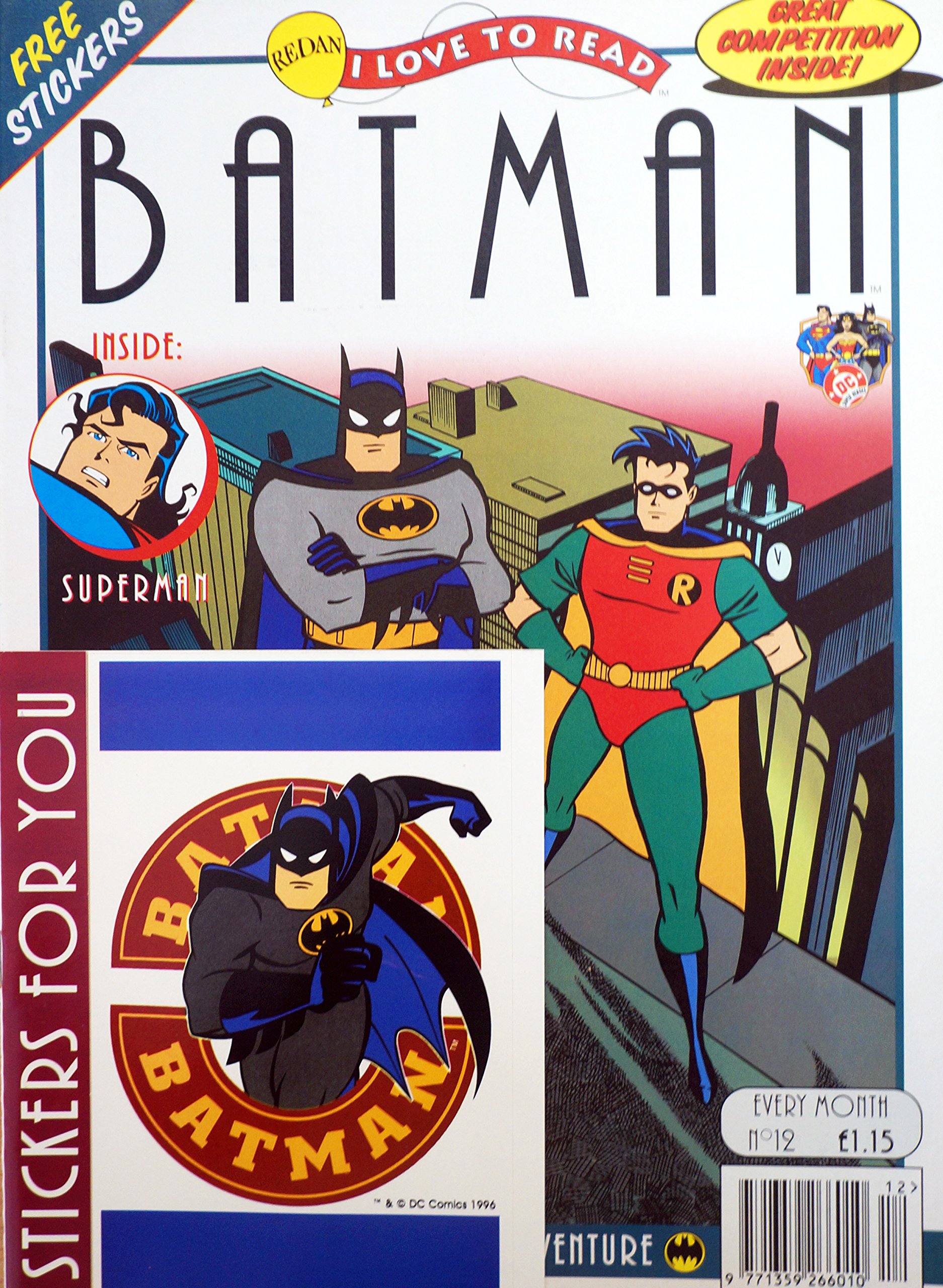 Vintage 1996 Issue Number 12 - Redan I Love To Read Batman Comic With Pull Out WorkBook - Includes the Free Batman & Robin Stickers - Shop Stock Room Find