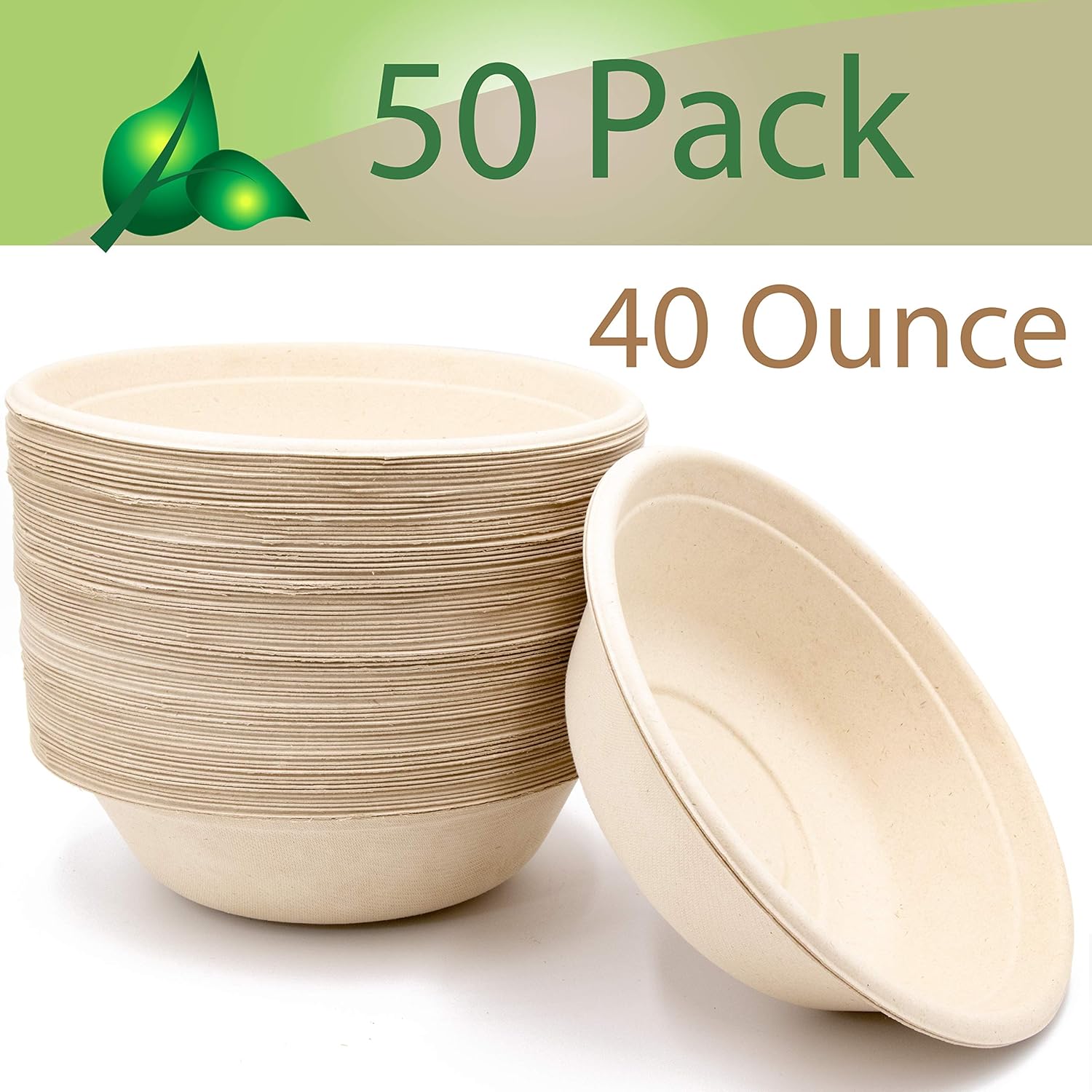 40 oz Disposable Eco Bowls Large 50 Pack Beige : Health & Household