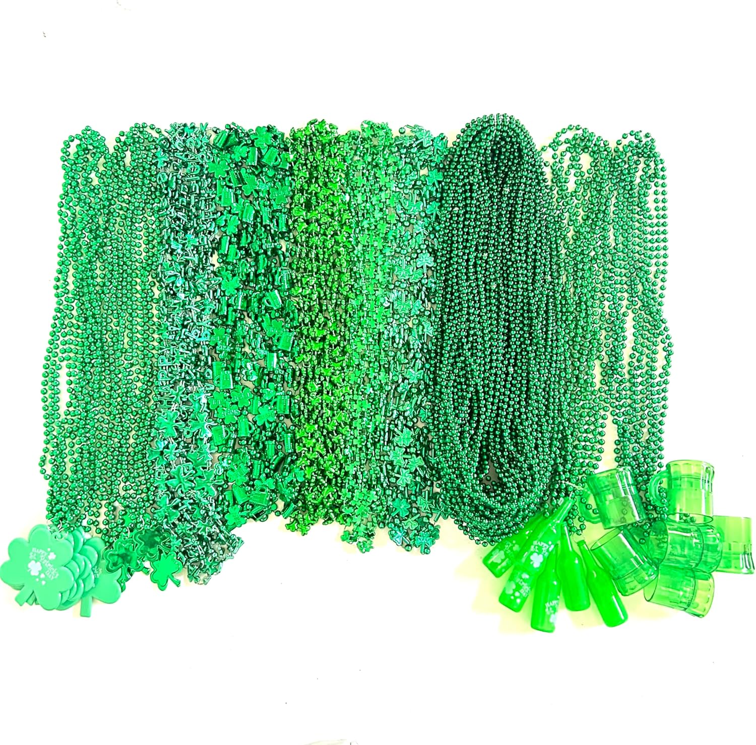 100 Pcs With 10 Styles St. Patrick's Day Beads Necklaces Green Irish Festival Shamrock Parade Party Bead Necklace St. Patrick's Day Party Decoration Gifts