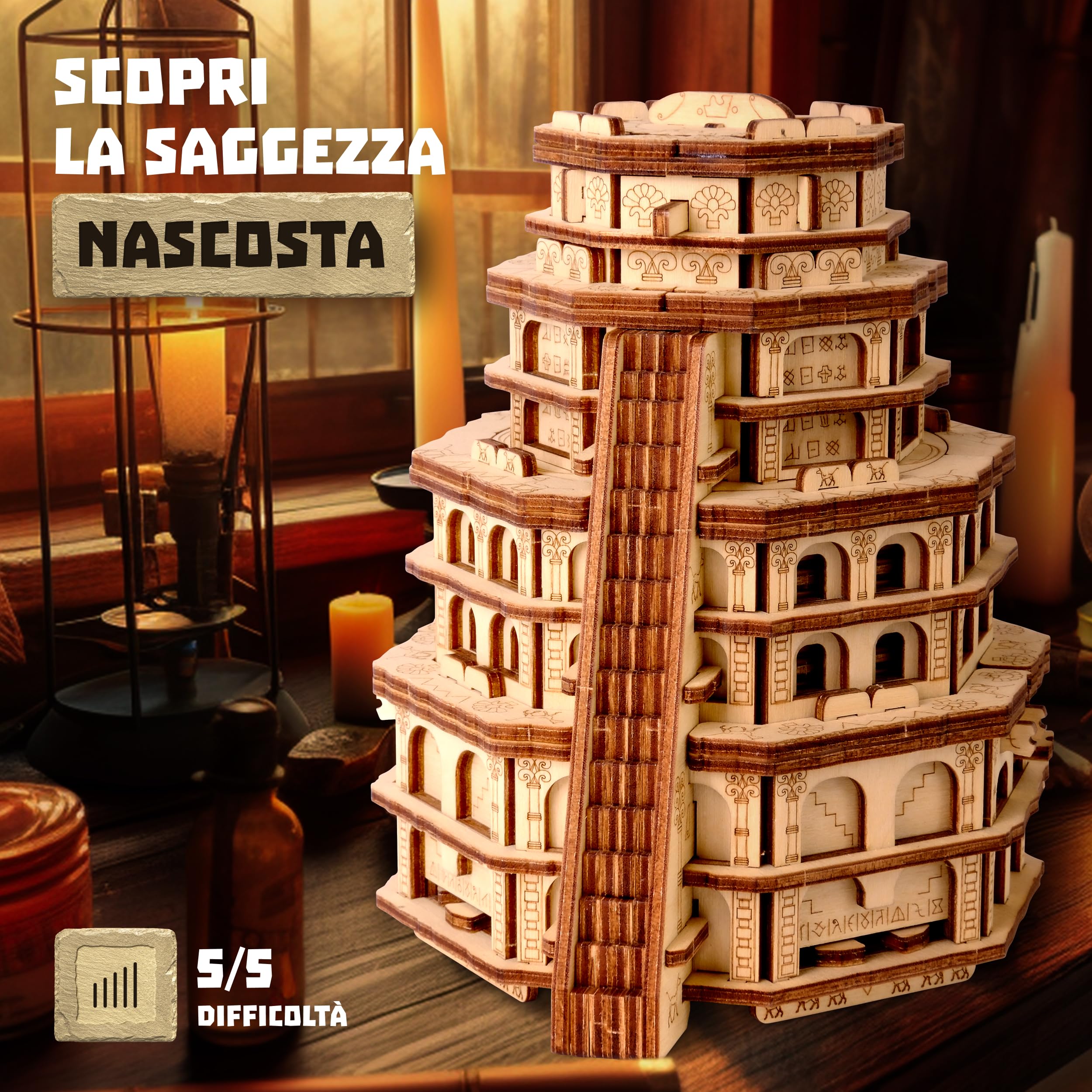 ESC WELT Quest Tower - Jeu de Puzzle Évasion 3D - Casse-tête Cérébral pour Adultes & Adolescents - Jeu d'Évasion Écologique en Bois - Jeu de Réflexion avec Compartiment Caché - Jeux de Société Puzzle