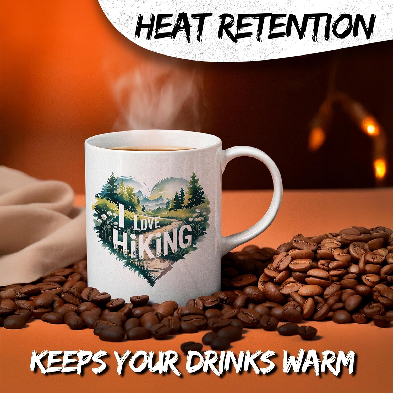 I Love Hiking Ceramic Coffee Mug 11oz Mountain Trek Trail Adventure Nature - Tea Coffee Mug with Comfortable Grip - Unique Sport Gift Cup for Office or Home - Vibrant Long-Lasting Print ID44991 - Image 3