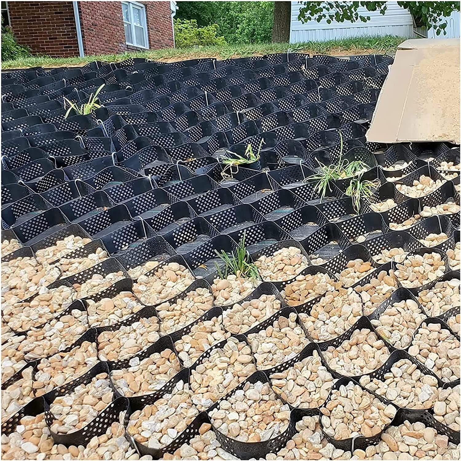 Geosiatka do stabilizacji podłoża, kratka żwirowa o wysokości 5,1 cm na strome zbocza, o długiej żywotności 4,8-10,2 m, idealna do żwiru grochu i projektów krajobrazowych