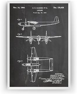 Magic Posters Airplane H R Hughes 1944 Patent Print - Aviation Aircraft Vintage Poster Wall Art Posters Gifts For Men Women Room Blueprint Decor - Frame Not Included