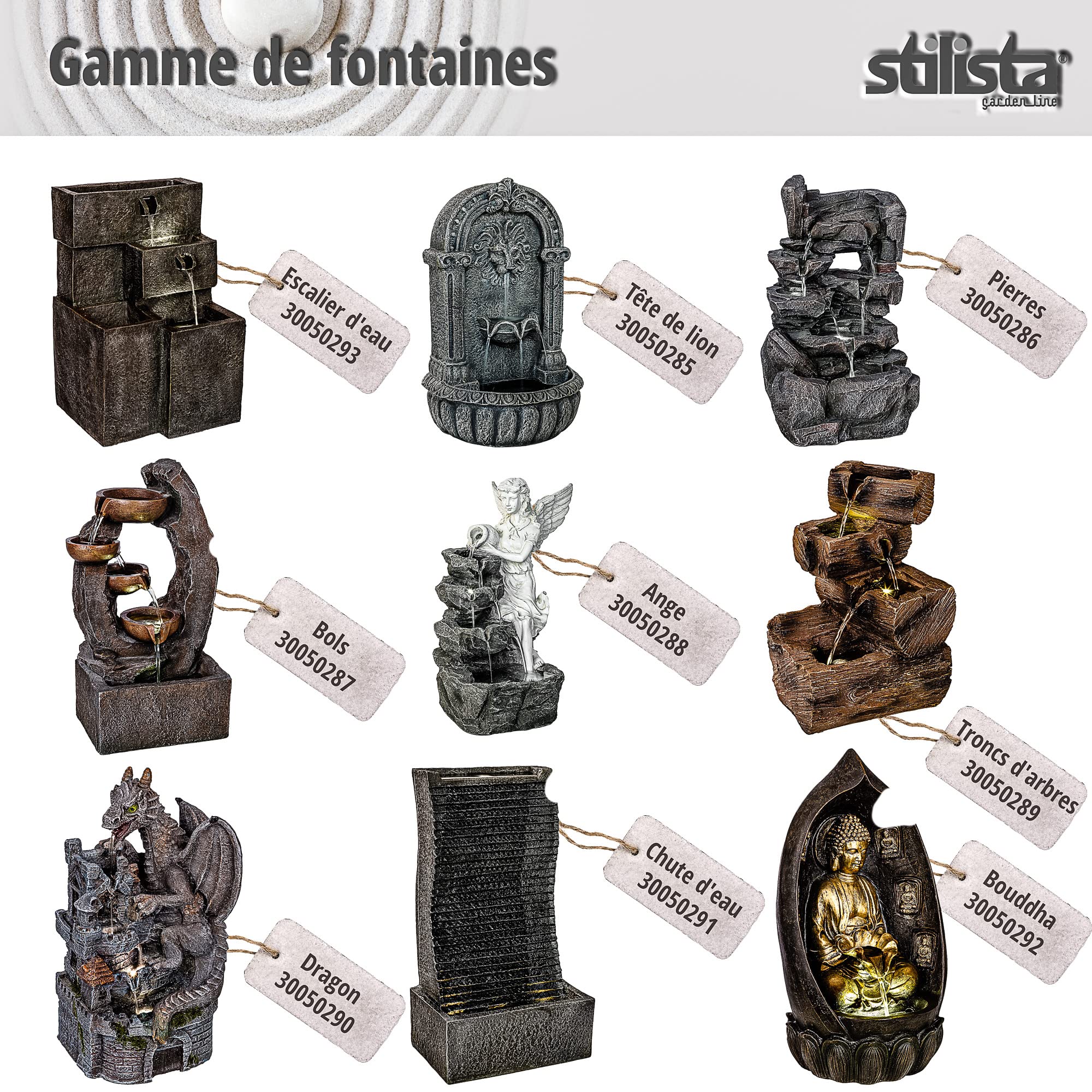 STILISTA Fontaine de Jardin Ange 49 x 35 x 32 cm, avec éclairage LED, Pompe Incluse