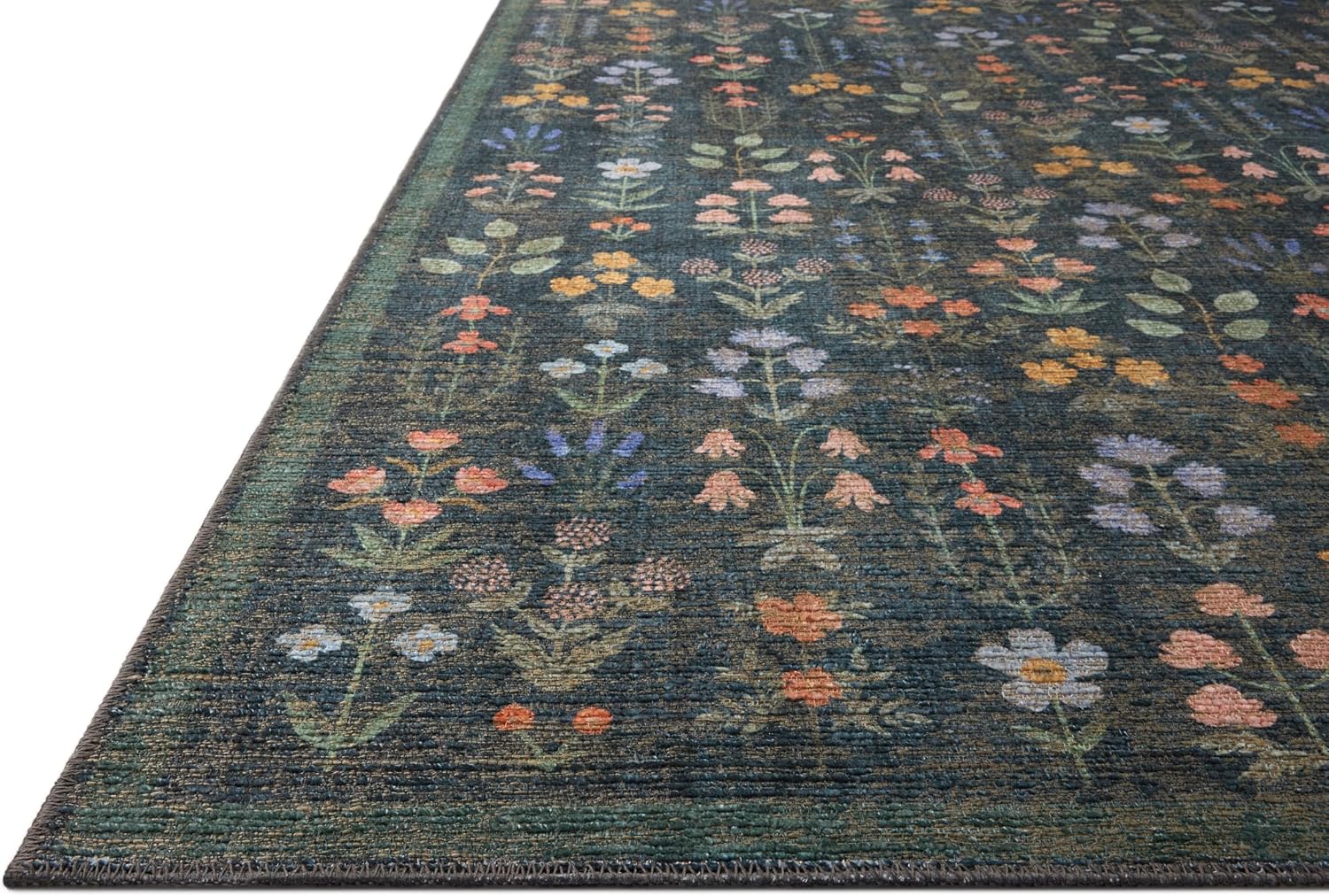Loloi Rifle Paper Co. Edinburgh Collection EDN-03 Navy/Multi 3'-6" x 5'-6" Accent Rug Jute, Natural, Floral, Vintage Inspired, Low Pile, Living Room, Bedroom, Dining, Bedroom, Carpet