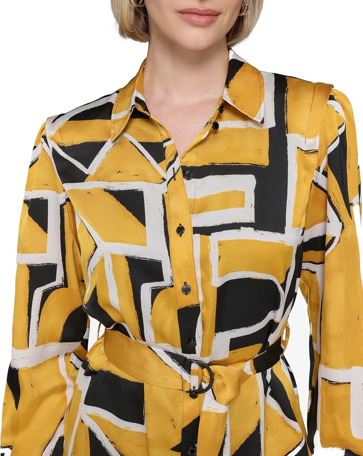 Karl Lagerfeld Womens Button Front Silky Crepe Abstract Printed Satin Shirt Dress - Image 5