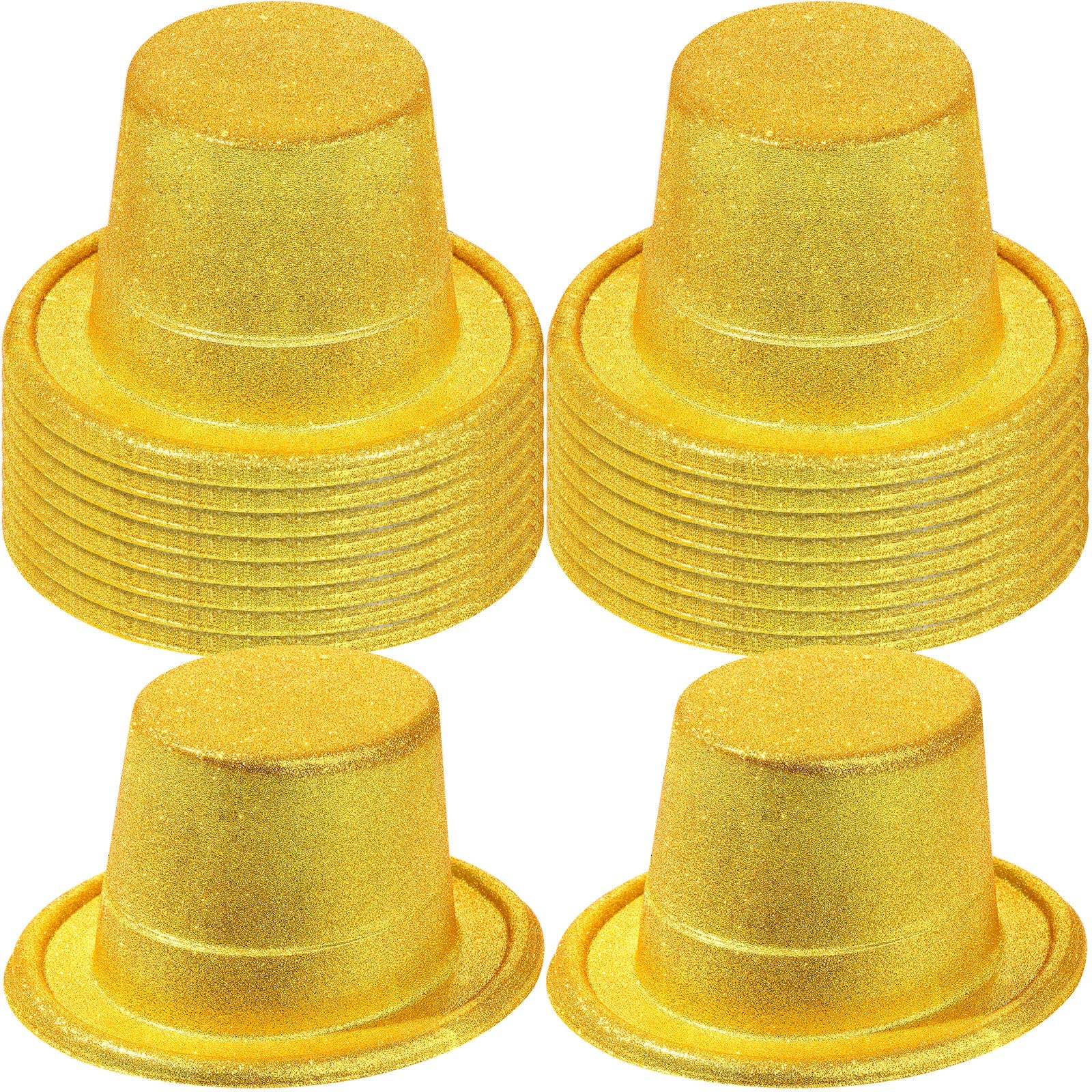 Hillban 50 Pack Glitter Top Hats Bulk Happy New Year Plastic Shiny Magician Top Hat for Kids Adults Costume Party(Gold)