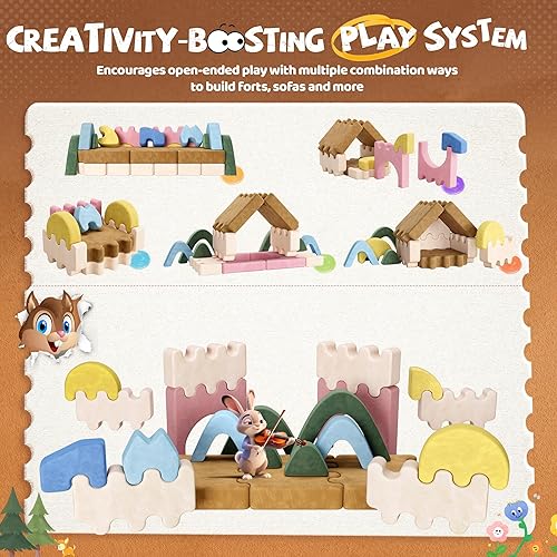 Miniatura 6 de CoziBB Sofá modular de 22 piezas para niños, sofá infantil con espuma convertible y multifuncional para inspirar la creatividad de los niños, sofá