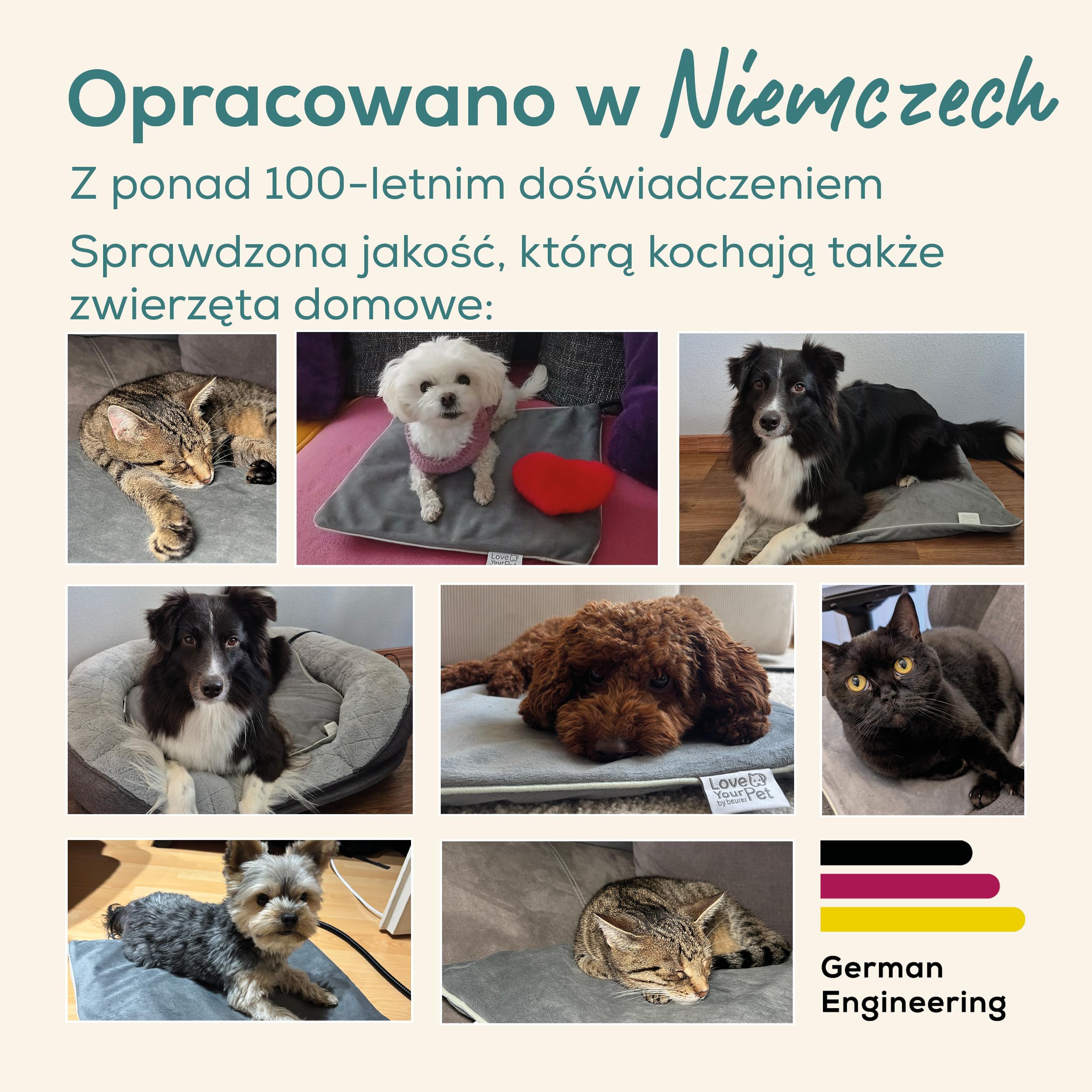 Beurer Love Your Pet Mata rozgrzewająca S „Lilli” z serii dla psów i kotów, z timerem, poduszka elektryczna, możliwość prania w temperaturze 30°C, odporna na zadrapania i wodoszczelna, 41 x 34 cm