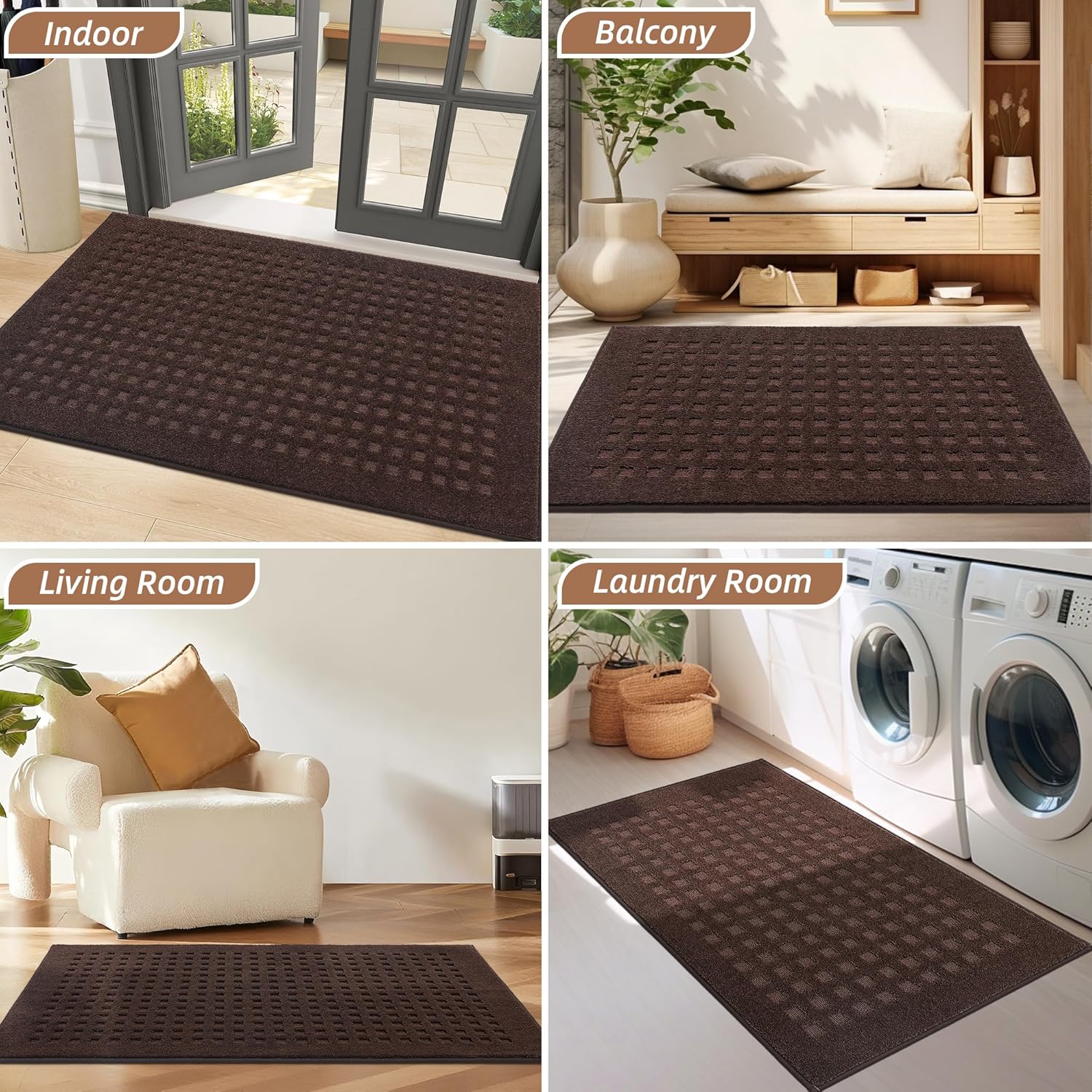 BEQHAUSE Dirt Trapper Door Mat 36" x 60", Waffle Door Mats Indoor Entrance, Dog Doormats for Mud Paws Absorbent and Dirt Resist Floor Mats Non-Slip Washable Rugs for Entryway Welcome Mat, Dark Brown