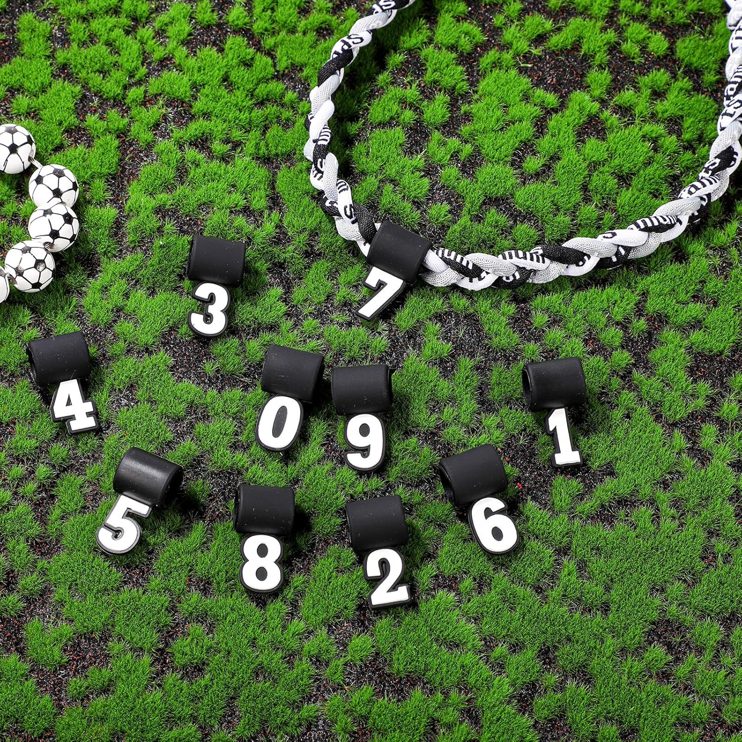 30pcs Silicone Baseball Necklace Pendant, 0-9 Number Pendant Lightweight Sports Necklace Charms for Football Lover Softball Team Fans Rope Chain