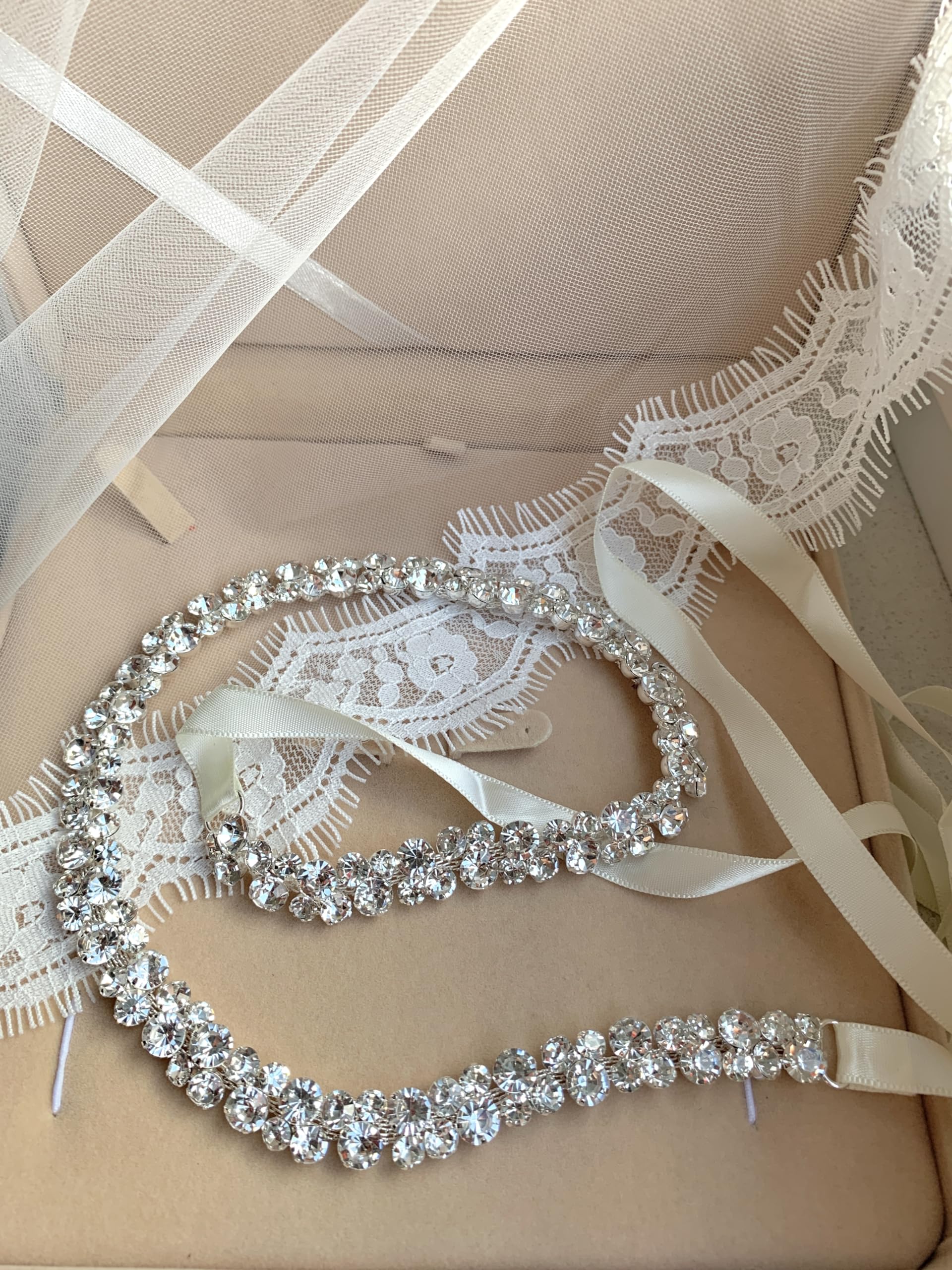 Brautgürtel Silber – Strass Taillengürtel mit Satinband Ivory | Glitzergürtel für Brautkleid | Hochzeit Taillenband Braut Hochzeitsgürtel Strass