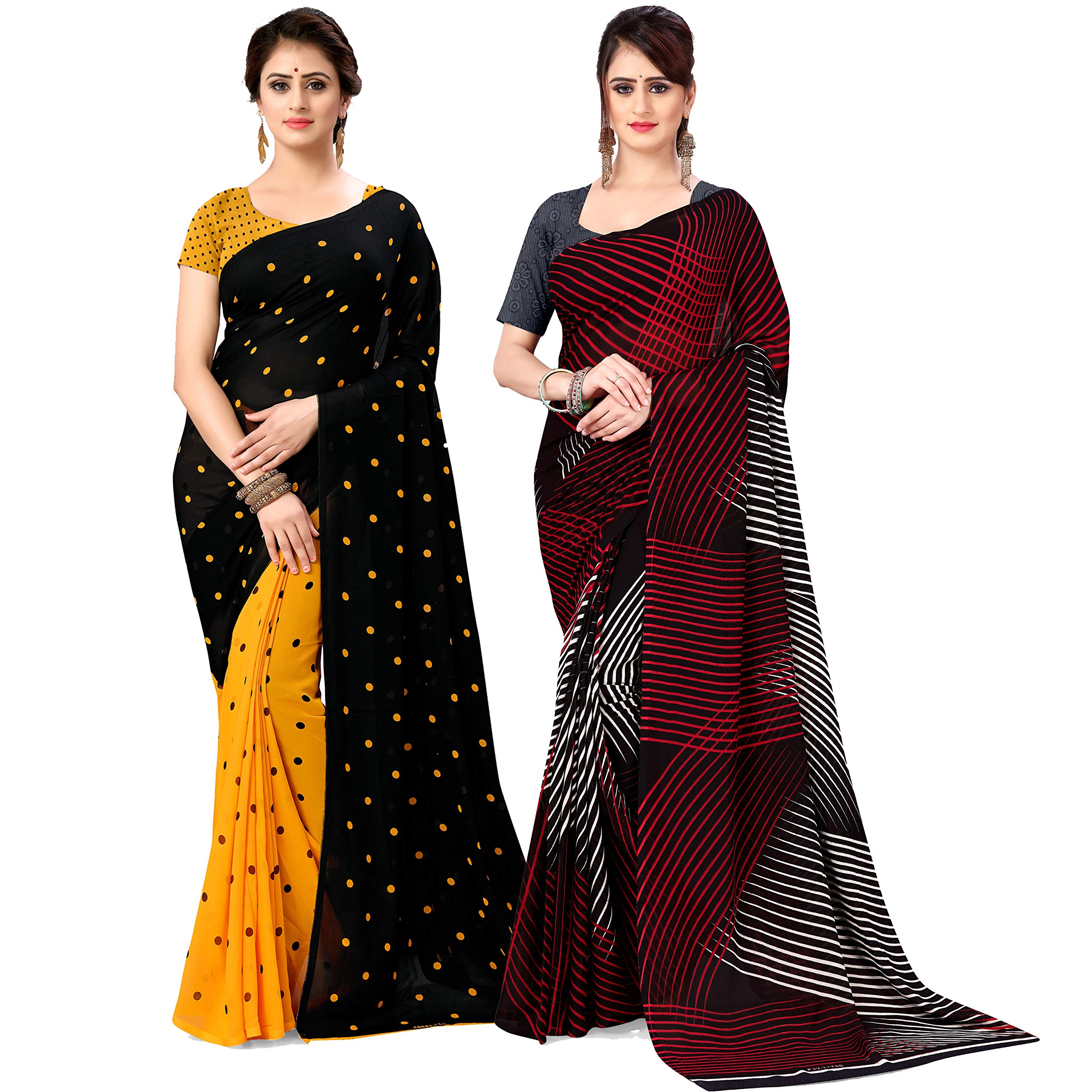 Kashvi sareesGeorgette with Blouse Piece Saree (Pack of 2) (Combo_AS_1262_5_1472_Multicoloured_One Size)