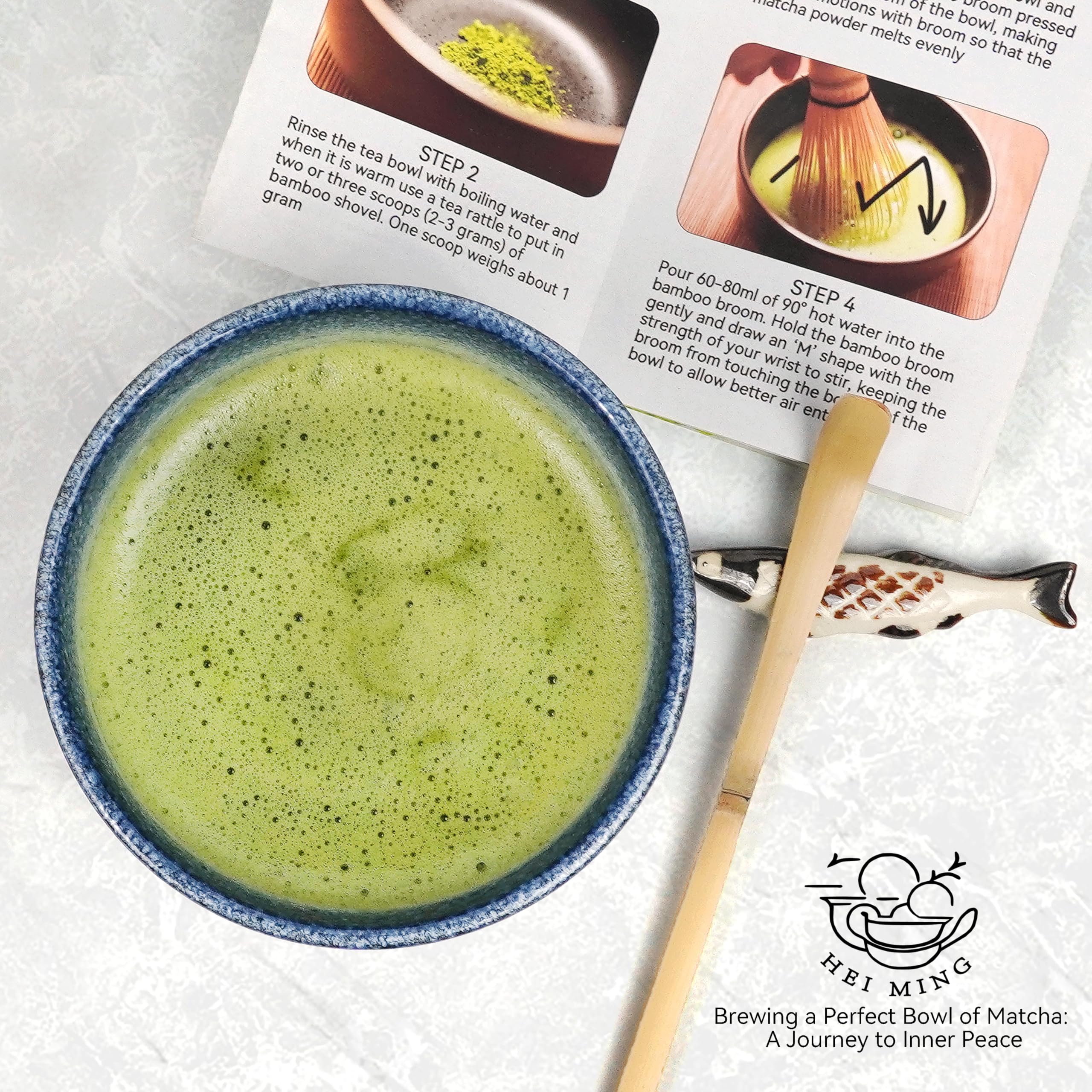 Matcha Set ha 8 Pezzi, kit Matcha Cerimoniale, Grigio Blu Ciotola in Ceramica e Matcha Whisk Fatte a Mano