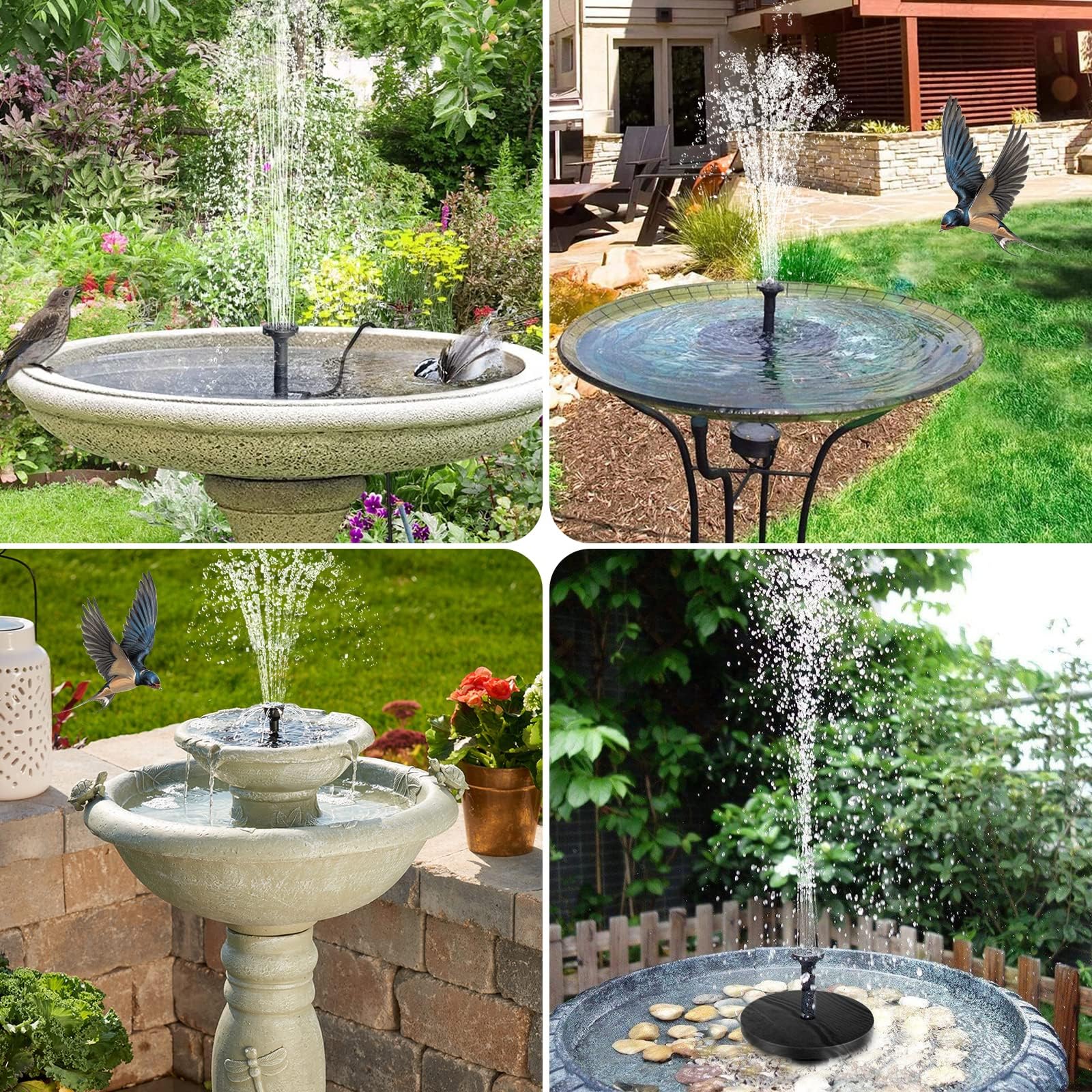 POPOSOAP Fuente solar exterior de 6 W, fuente solar para bebedero para pájaros con manguera de 1,5 m y 5 boquillas, fuente de agua solar DIY para jardín, estanques pequeños, acuarios