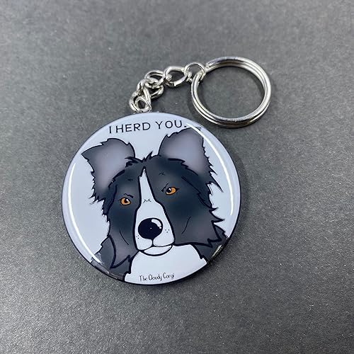 Miniatura 5 de Border Collie Keychain, Funny Herding Dog Key Ring, Pet Portrait Cartoon Art Gifts & Collectible Accessories, 2.25" Handmade Button Style Keychain