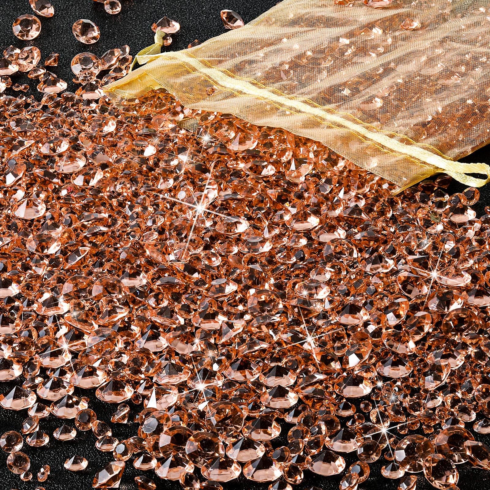 Jadive 8000 Pcs Bling Diamond Acrylic Gem Wedding Crystals Decoration Table Scatter Crystals Table Decor in 3 Sizes 3 mm 6 mm 10 mm Valentine Decoration Acrylic Crystals for Vase(Rose Gold)