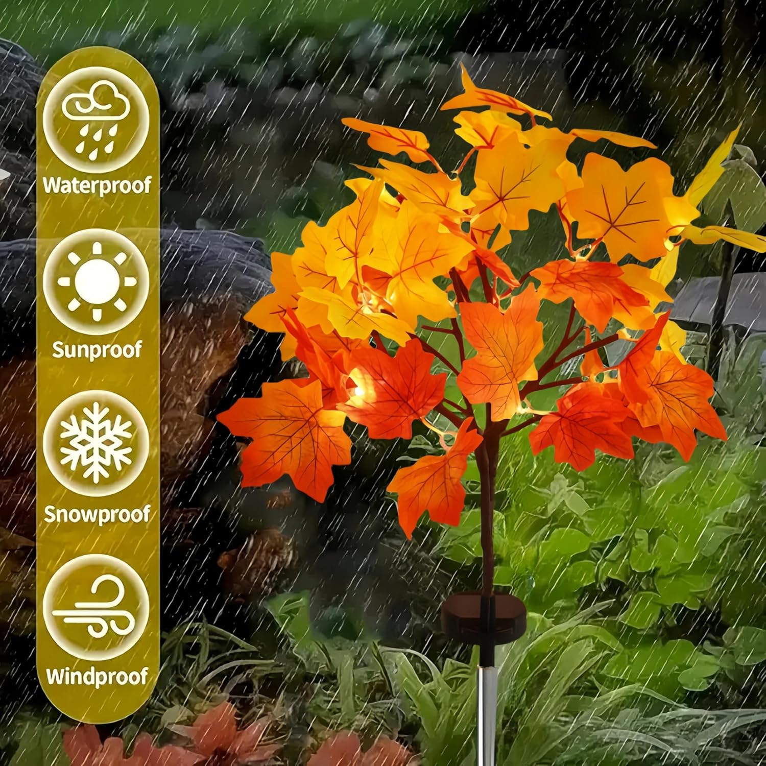 2Pack Fall Solar Lights Outdoor Waterproof,40LED 80 Maple Leaves Solar Garden Lights Outside, Autumn Artificial Tree Pathway Lights for Patio,Halloween,Thanksgiving,Fall Decoration - Image 6