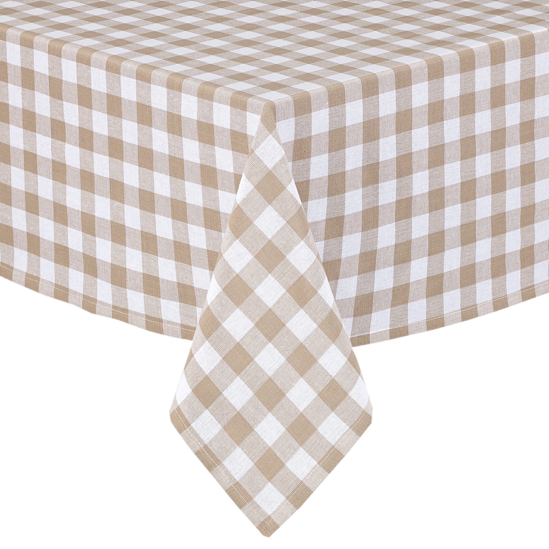 Home Bargains PlusCountry Rustic Buffalo Plaid Cotton Fabric Tablecloth, Checkered Cottage Gingham Easy Care Tablecloth, 60” x 102” Oblong/Rectangle, Sand