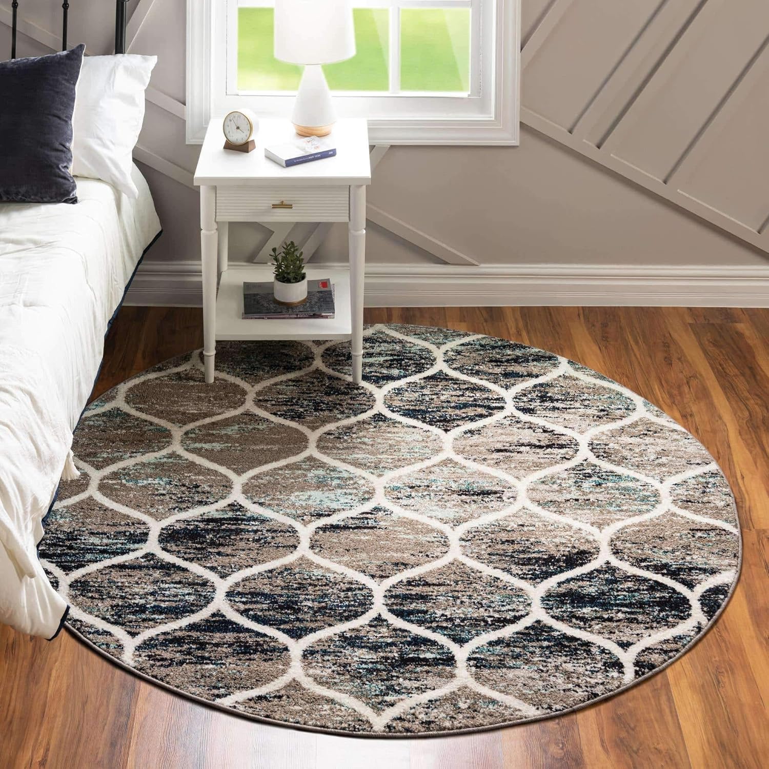 Unique Loom Trellis Frieze Collection Area Rug Rounded (8' Round, Blue Multi