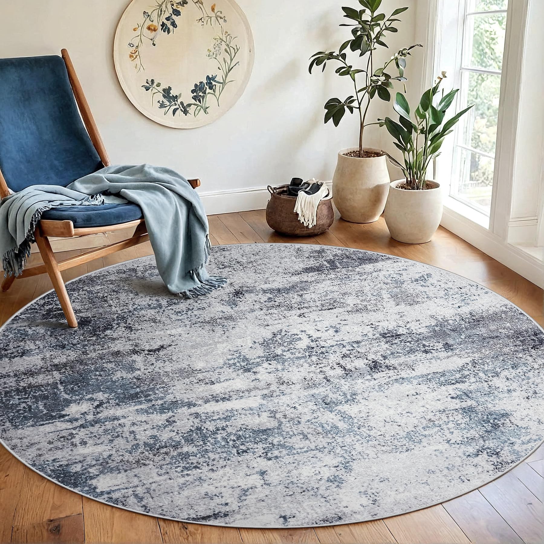 Modern Abstract Washable Round Rug