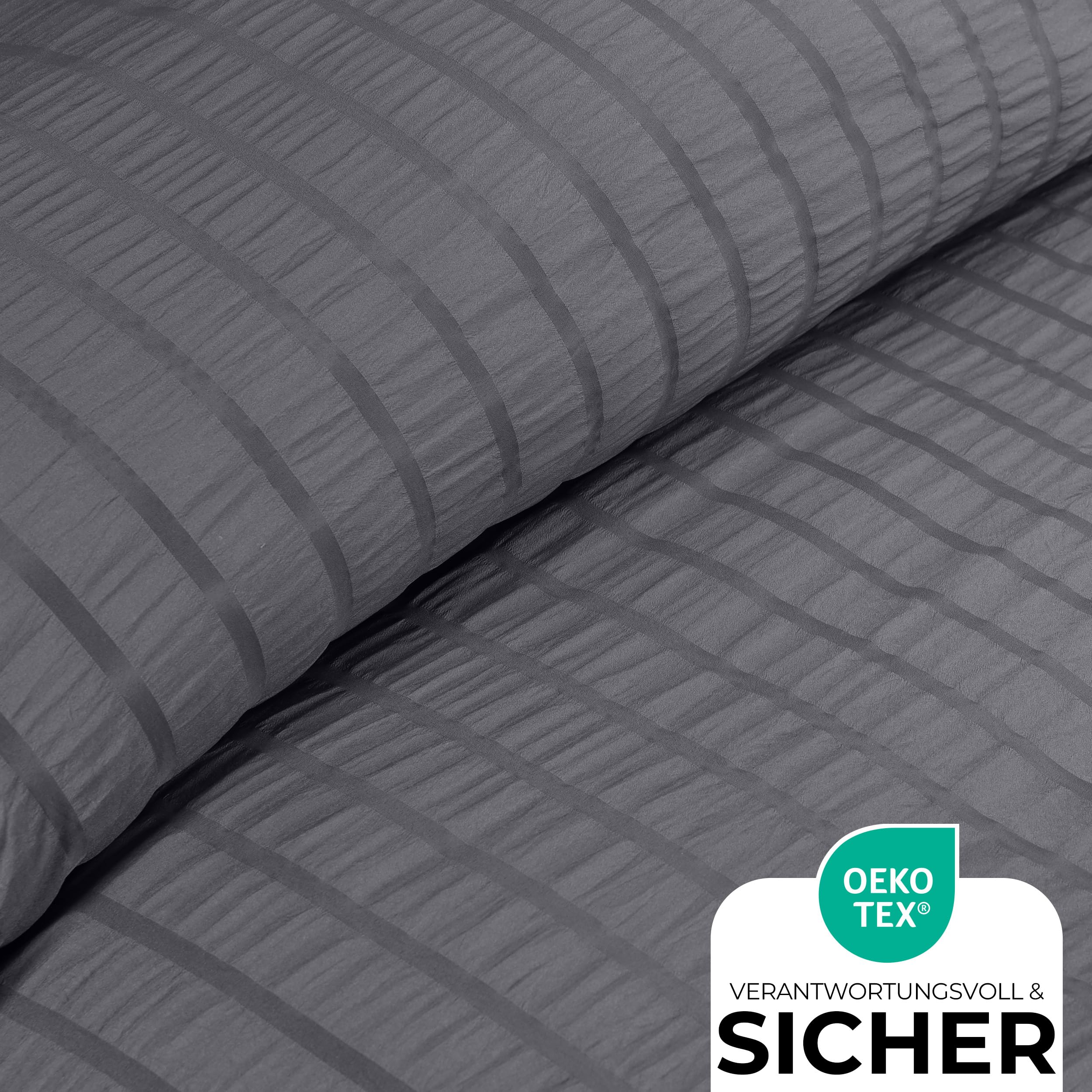 Utopia Bedding Seersucker Bettwäsche 135x200 4teilig - Mikrofaser Polyester 2 Bettbezug 135x200 cm + 2 Kissenbezug 80x80 cm – Grau