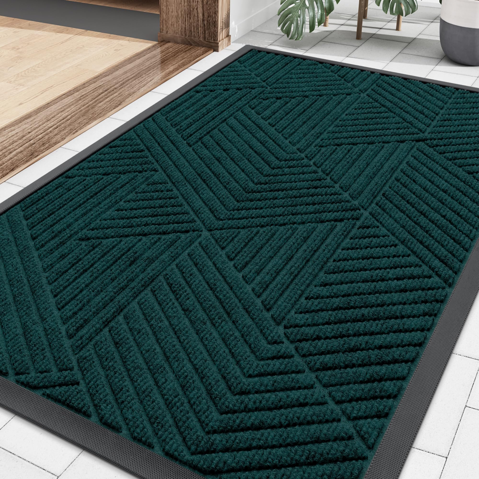 Smiry Front Door Mat Outside Entrance, Low Profile Rubber Doormat, 35x23