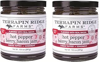 Terrapin Ridge Farms Hot Pepper Berry Bacon Jam - Sweet & Spicy Blend of Raspberries, Strawberries, Roasted Red Peppers & Bacon - Perfect for Appetizers, Marinades, and More -10.5 Ounce (Pack of 2)