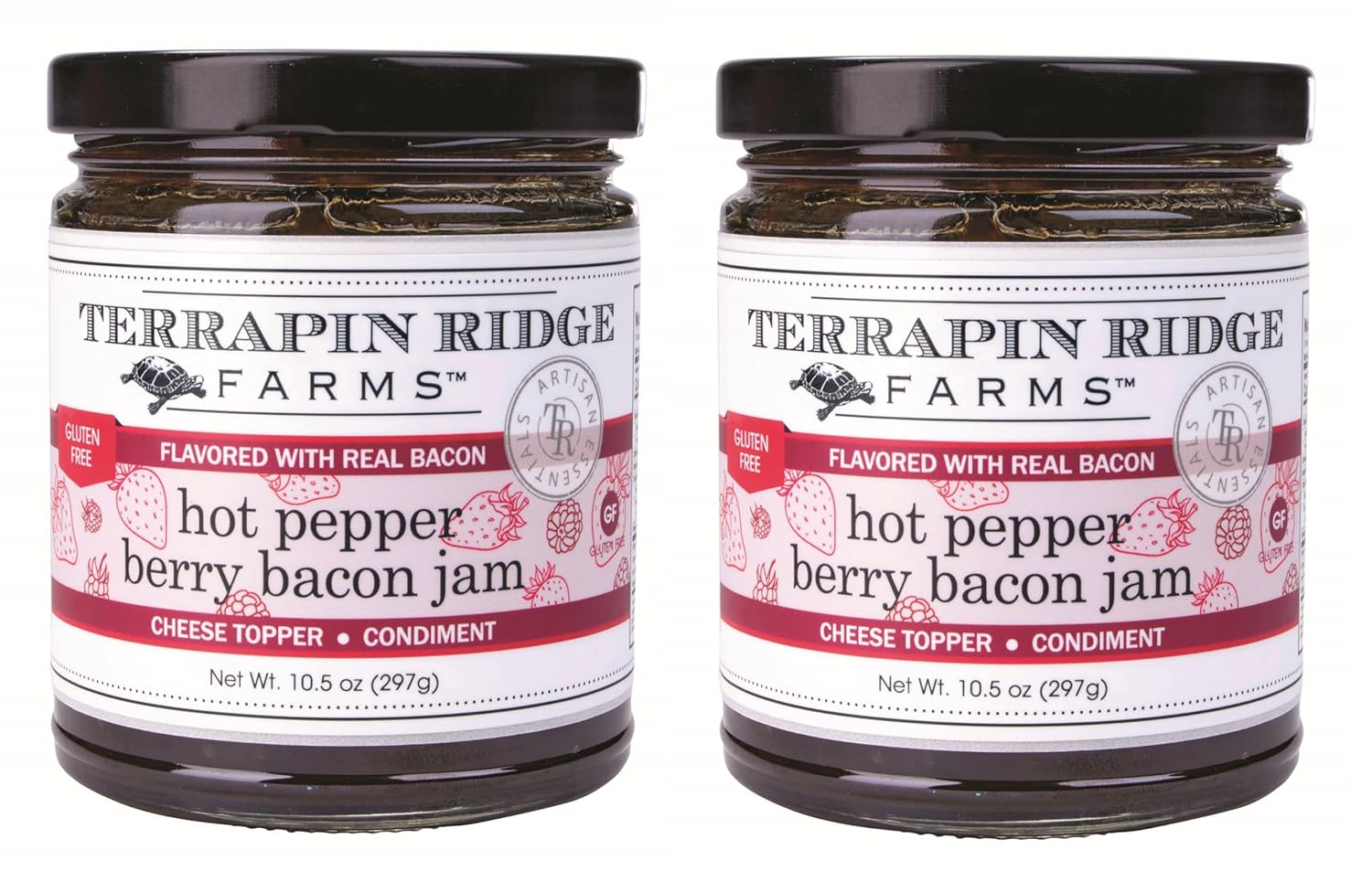 Terrapin Ridge Farms Hot Pepper Berry Bacon Jam - Sweet & Spicy Blend of Raspberries, Strawberries, Roasted Red Peppers & Bacon - Perfect for Appetizers, Marinades, and More -10.5 Ounce (Pack of 2)