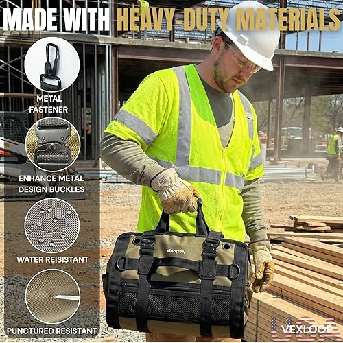 Miniatura 7 de Heavy-Duty Tool Roll Bag Organizer Aluminium Clasp | Ultra Thick & Puncture Resistant Mechanic Roll tool Bag for Truck, Jeep & Car | Large Capacity