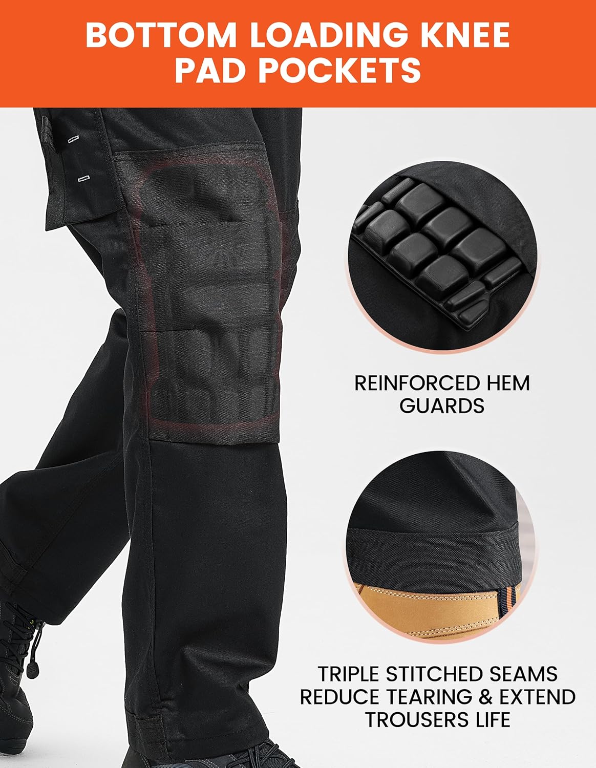 DURAWERK Men's Work Pants, Carpenter Pants with Reinforced Knee Pad Pockets & Knee Pads, Cargo Pants for Construction - Image 5
