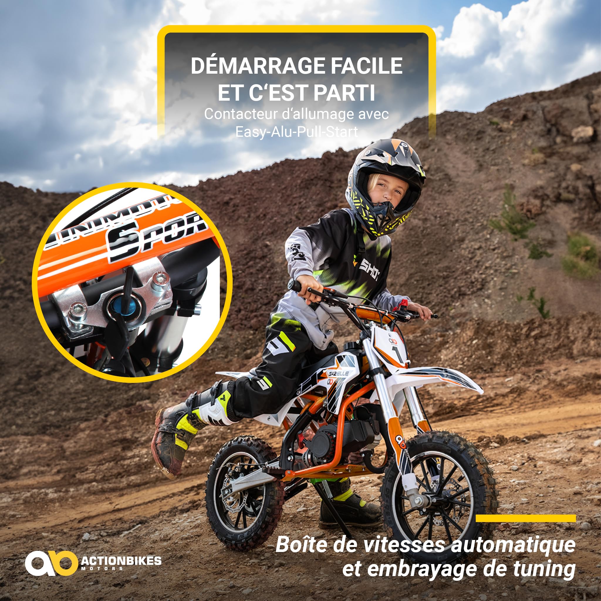 Actionbikes Motors Mini Moto Cross pour enfants Gazelle 49 cc | Moto Thermique Enfant - Velo Electrique - Pocket Bike - Jouet - Dirt Bike - Air Bike - Mini Moto Cross - Pokette (Vert)