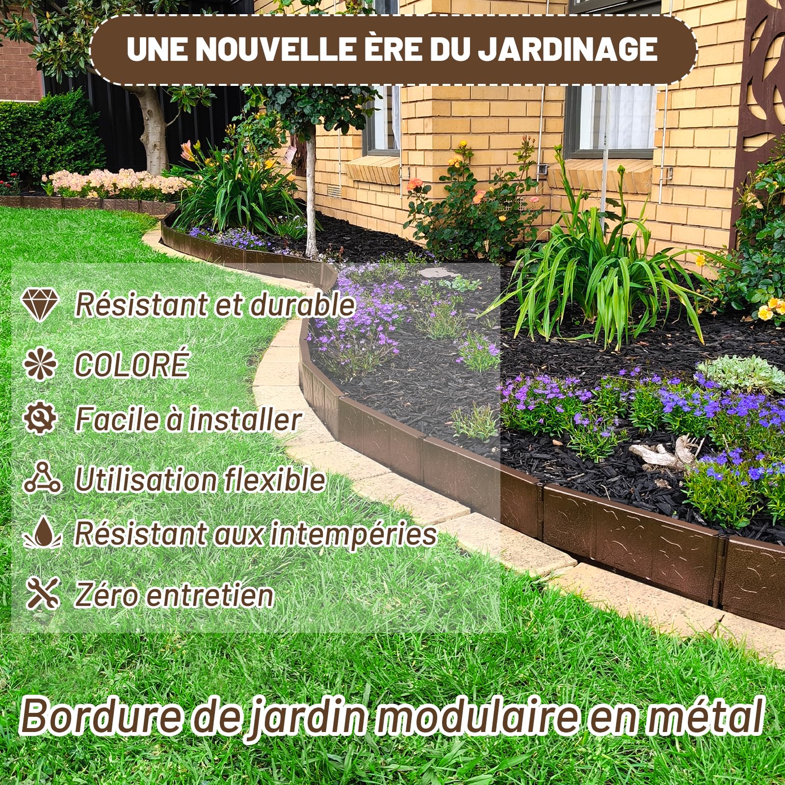 AUDEMAR Bordure de Jardin en Acier 10cm x 30cm Bordure de pelouse Flexible et très Résistant pour Aménagement Extérieur Facile à Installer pour Jardin Plantes Potager