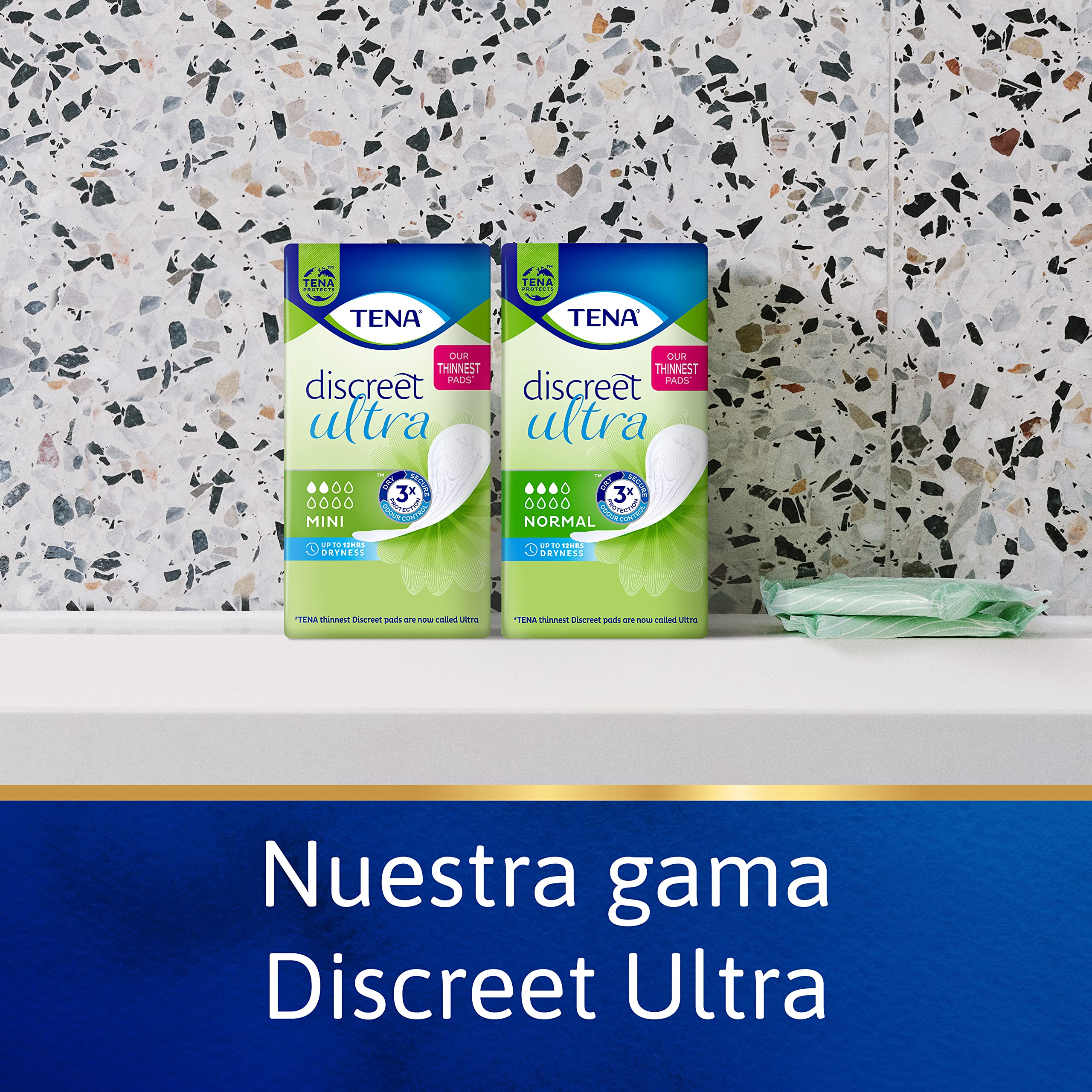 TENA Discreet Mini Ultra 6 x 20 - son nuestras compresas más finas y ofrecen protección discreta y segura para las pérdidas de orina leves - 120 Bolsitas Individuales - Paquete Mensual. Ultrafina.