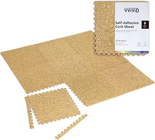 VViViD Cork Top EVA Foam Interlocking Floor Mats 12x12x1/4 Inch 9-Pack - Gym Garage Playroom Tiles