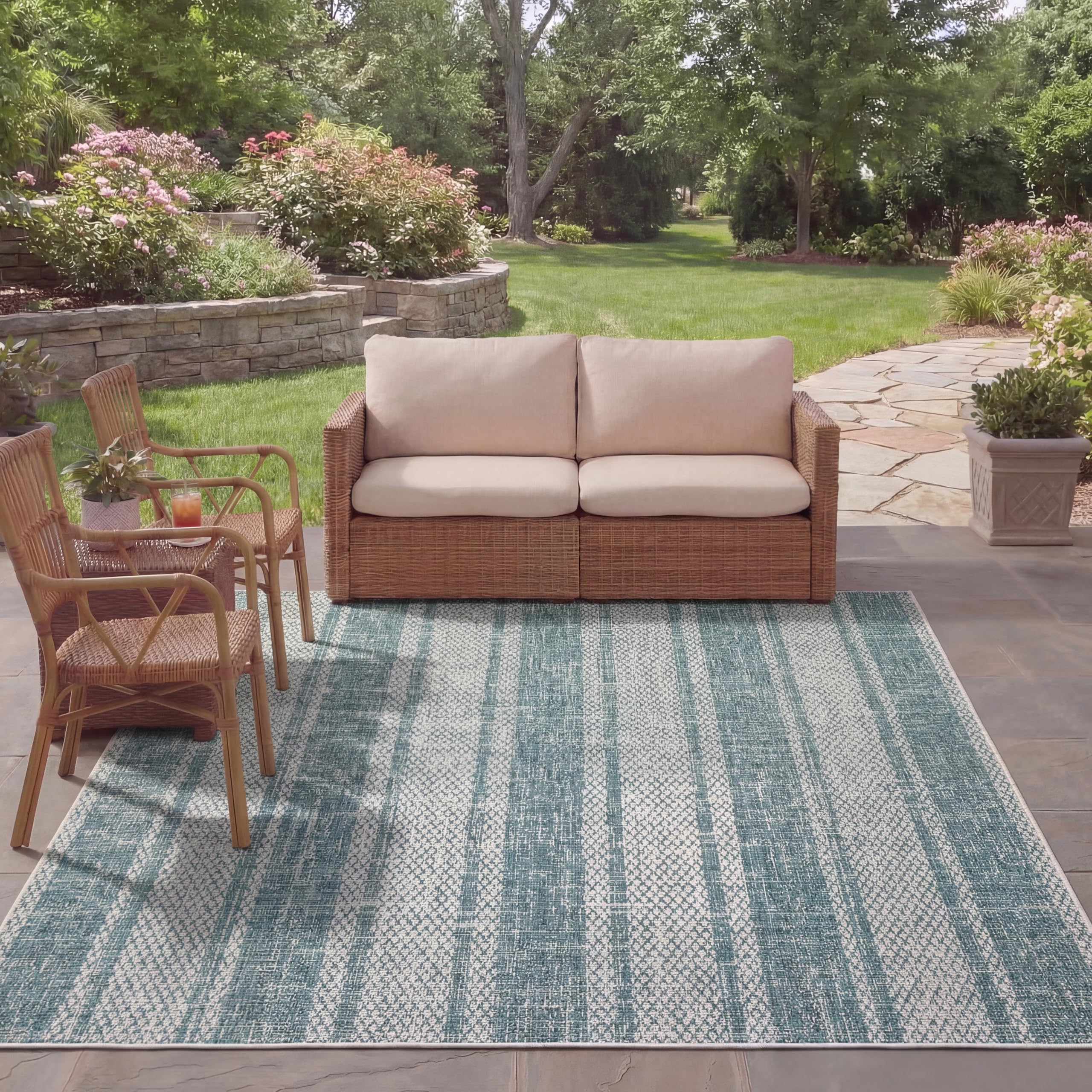 SAFAVIEH Courtyard Collection 8' x 11' Grey / Teal CY8736 Indoor/ Outdoor Waterproof Easy-Cleaning Patio Backyard Mudroom Area-Rug
