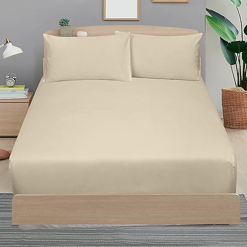 Miniatura 8 de ROYALE LINEN - Juego de sábanas de algodón peinado de fibras largas de 300 hilos de 100 % de fibras largas, 4 piezas, 1 sábana bajera, 1 sábana