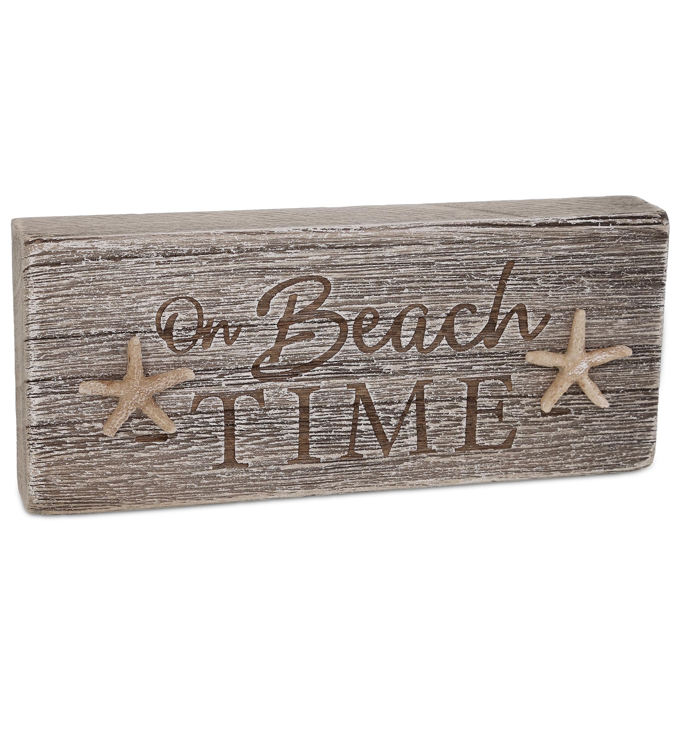 CoTa Global On Beach Time Driftwood Block Sign - Nautical Rustic Wooden Beach Decor, 8.25x3.5 Inch
