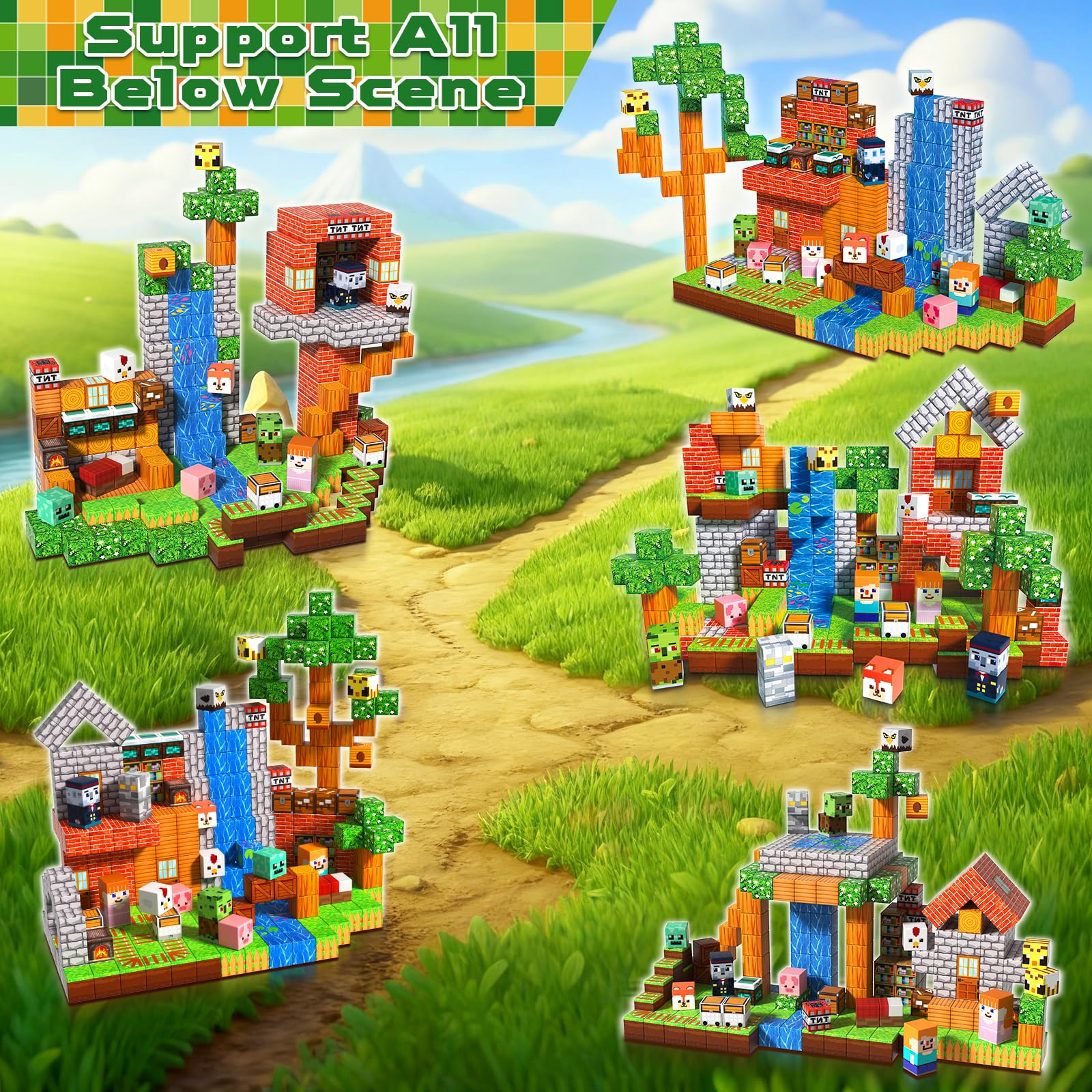 Goody King Blocchi Magnetici 300 Pezzi - Tema Biblioteca nella Foresta con Animali e Strada - Gioco di Costruzioni Magnetiche per Bambini- Giocattolo Montessori 3-9 Anni - Regalo STEM per Bambini