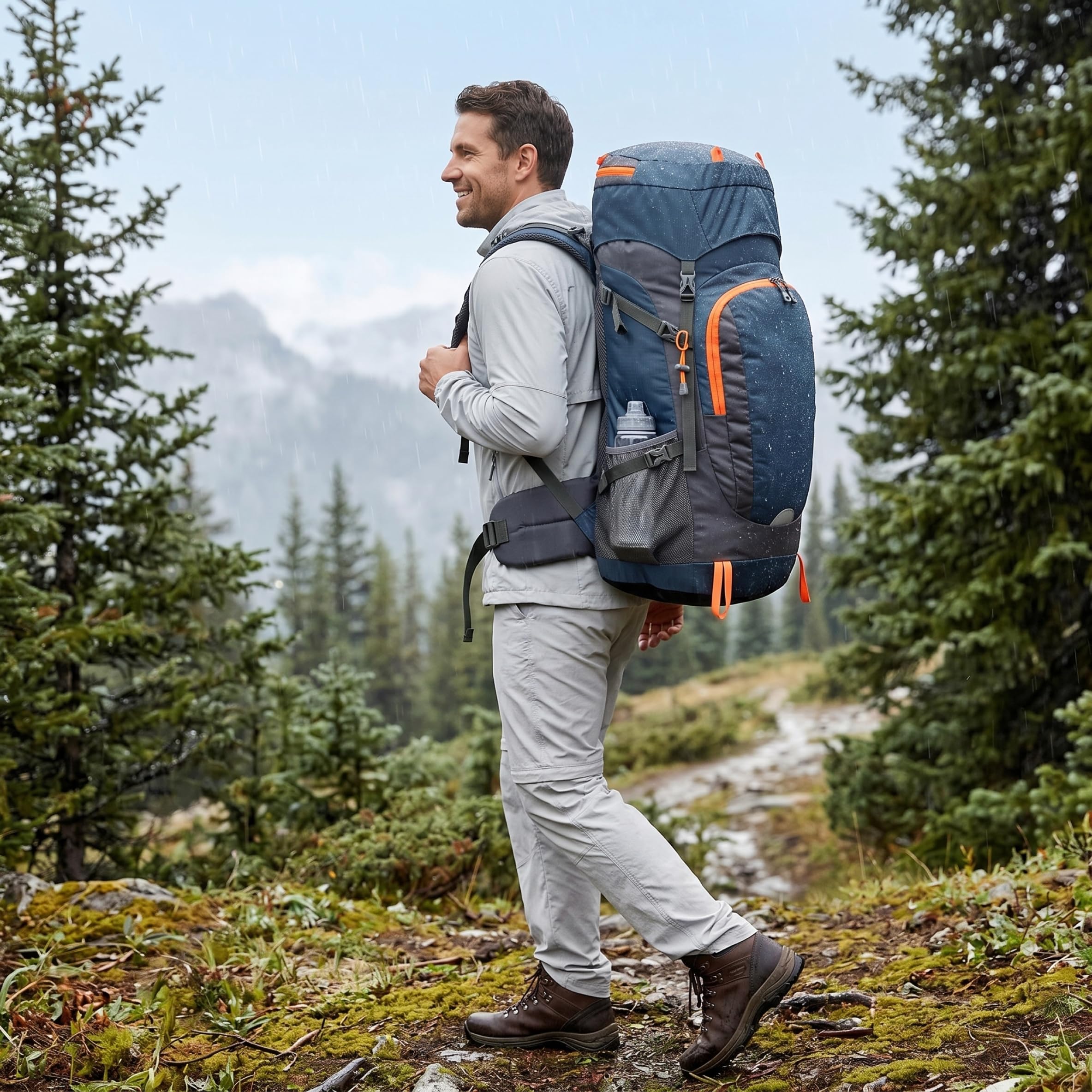Wanderrucksack, 55 l, großes Fassungsvermögen, Camping-Rucksack, wasserdichter Wanderrucksack, ideal für Outdoor-Reisen, Camping, Schwarz